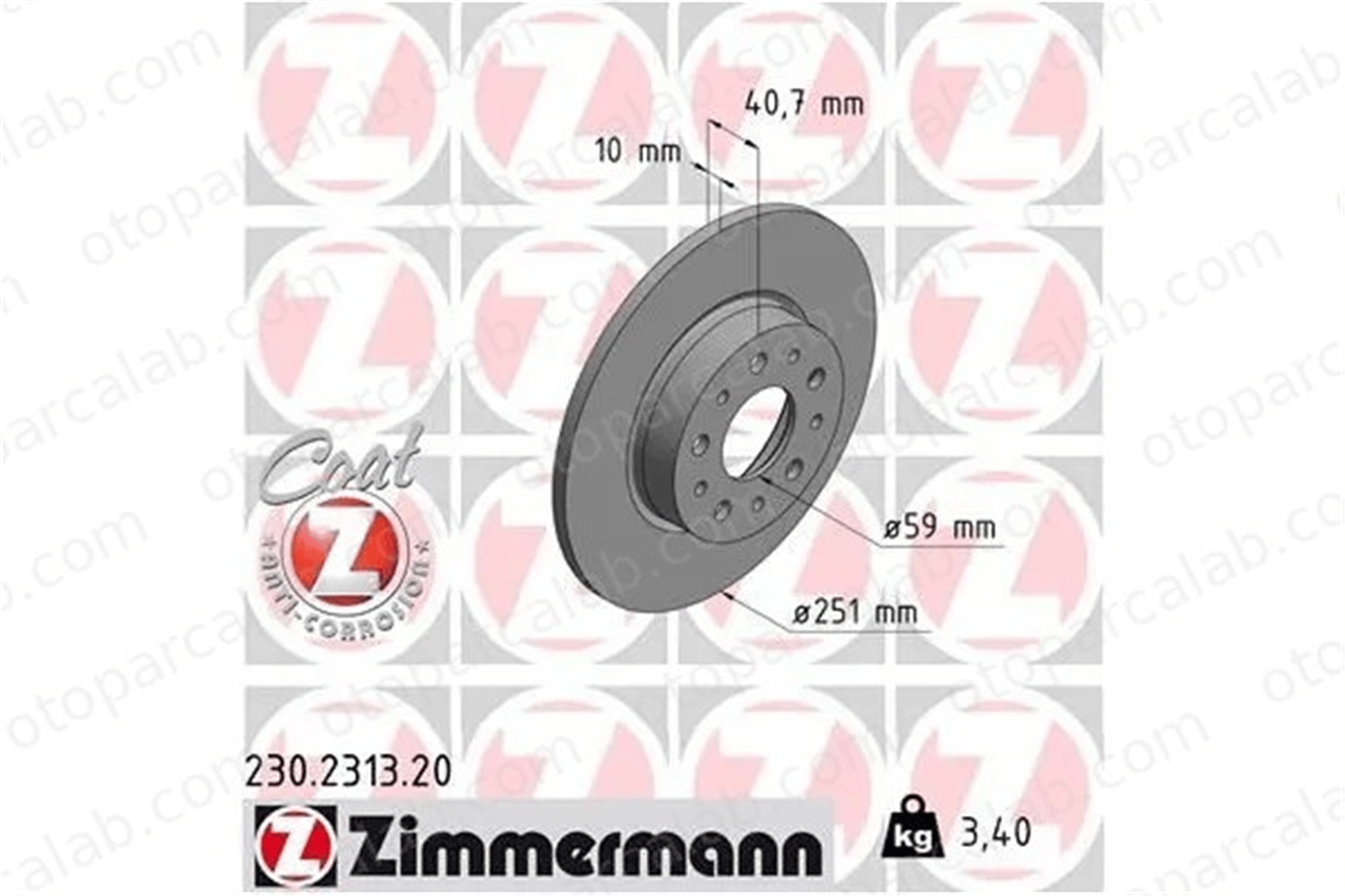 ZIMMERMANN 230.2313.20 Fren Disk Ayna Arka Sağ ve Sol FIAT TIPO Hatchback TIPO Station wagon 51885409 52067389