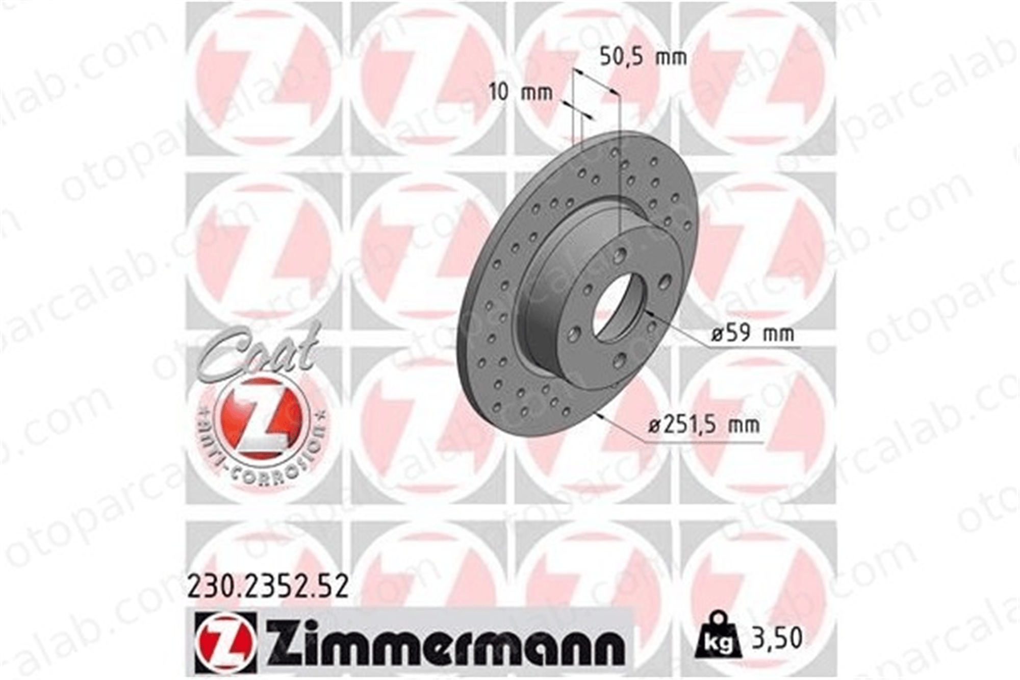 ZIMMERMANN 230.2352.52 Fren Disk Ayna Arka Sağ ve Sol LANCIA THEMA FIAT CROMA 46758715 60801755