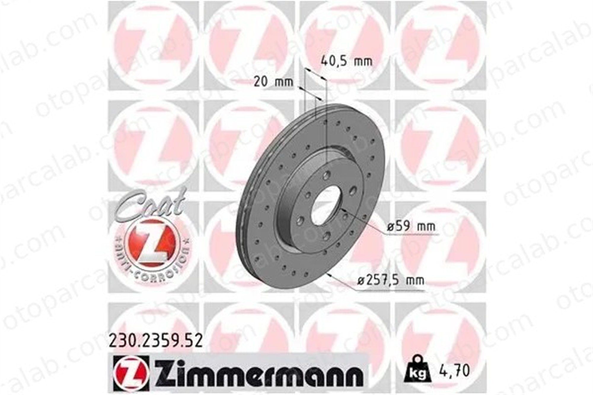 ZIMMERMANN 230.2359.52 Fren Disk Ayna Ön Sağ ve Sol ALFA ROMEO 155 FIAT PALIO Weekend 51749124 7779409