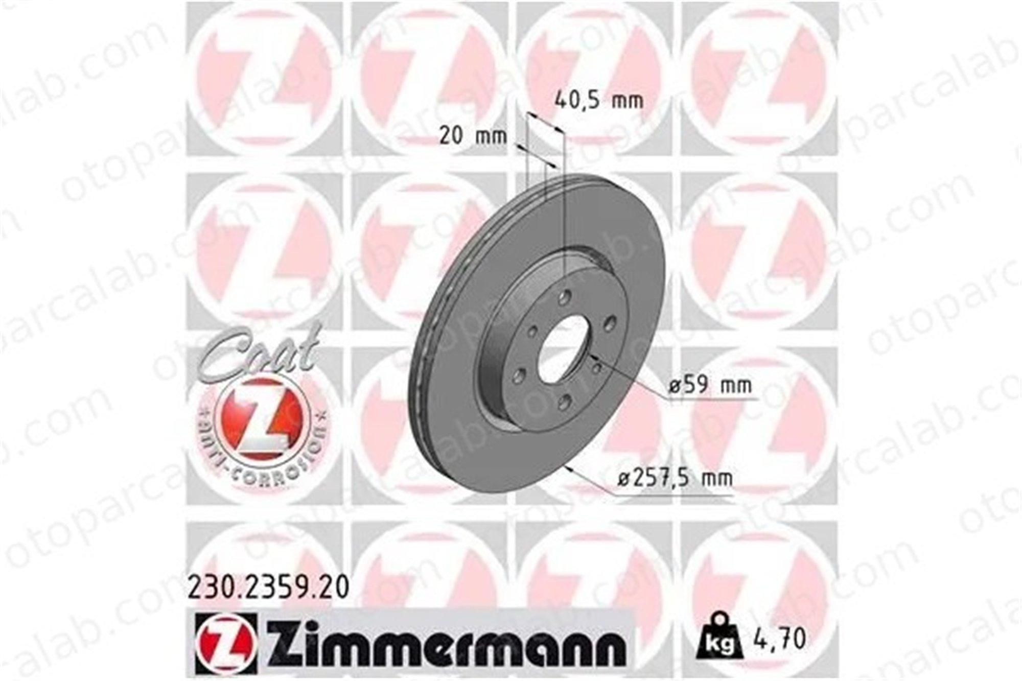 ZIMMERMANN 230.2359.20 Fren Disk Ayna Ön Sağ ve Sol FIAT PALIO Weekend TEMPRA S.W. 51749124 7779409