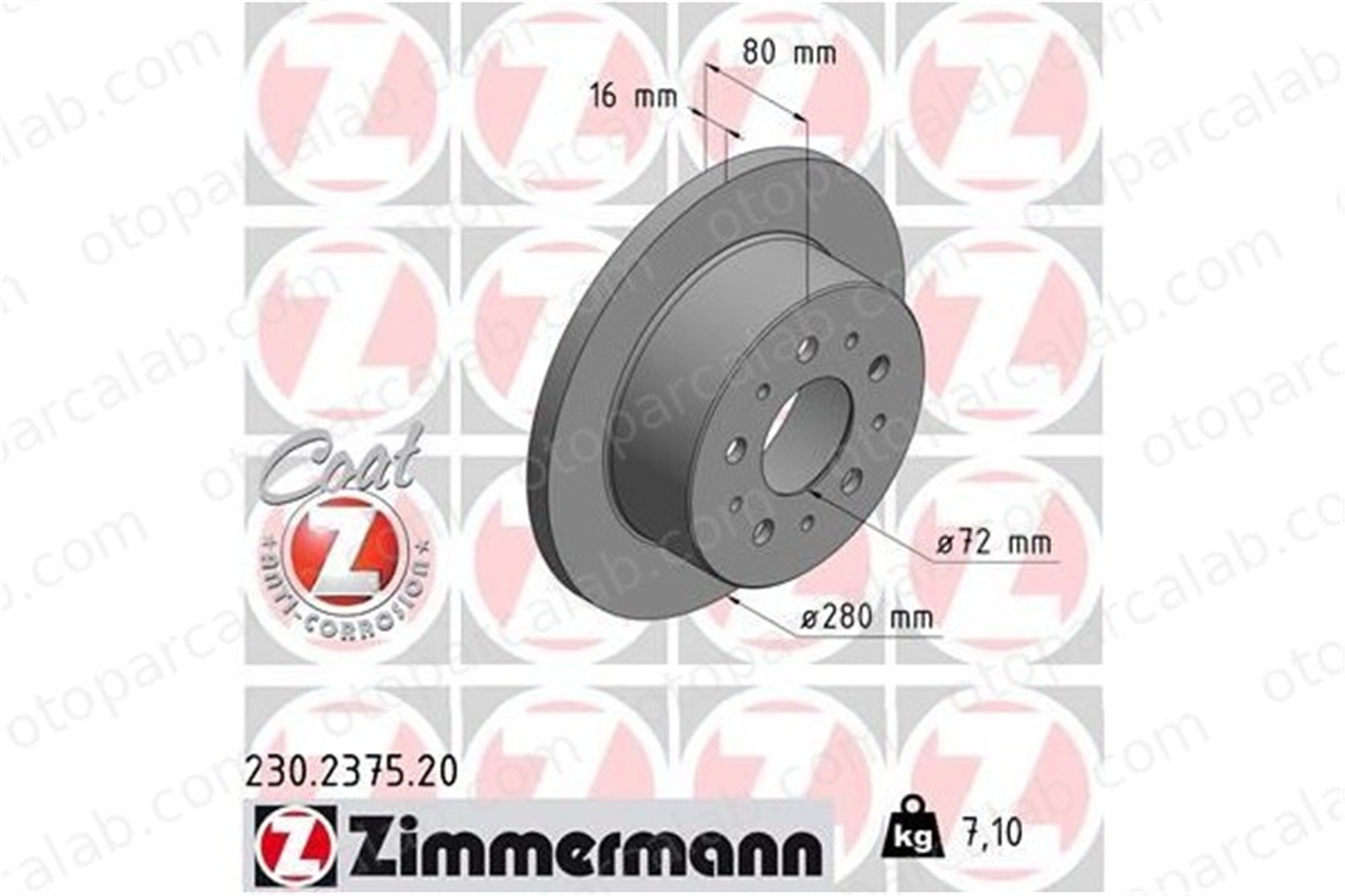 ZIMMERMANN 230.2375.20 Fren Disk Ayna Arka Sağ ve Sol CITROËN JUMPER Panelvan/Van JUMPER Platform şasi 1673602180 51749274
