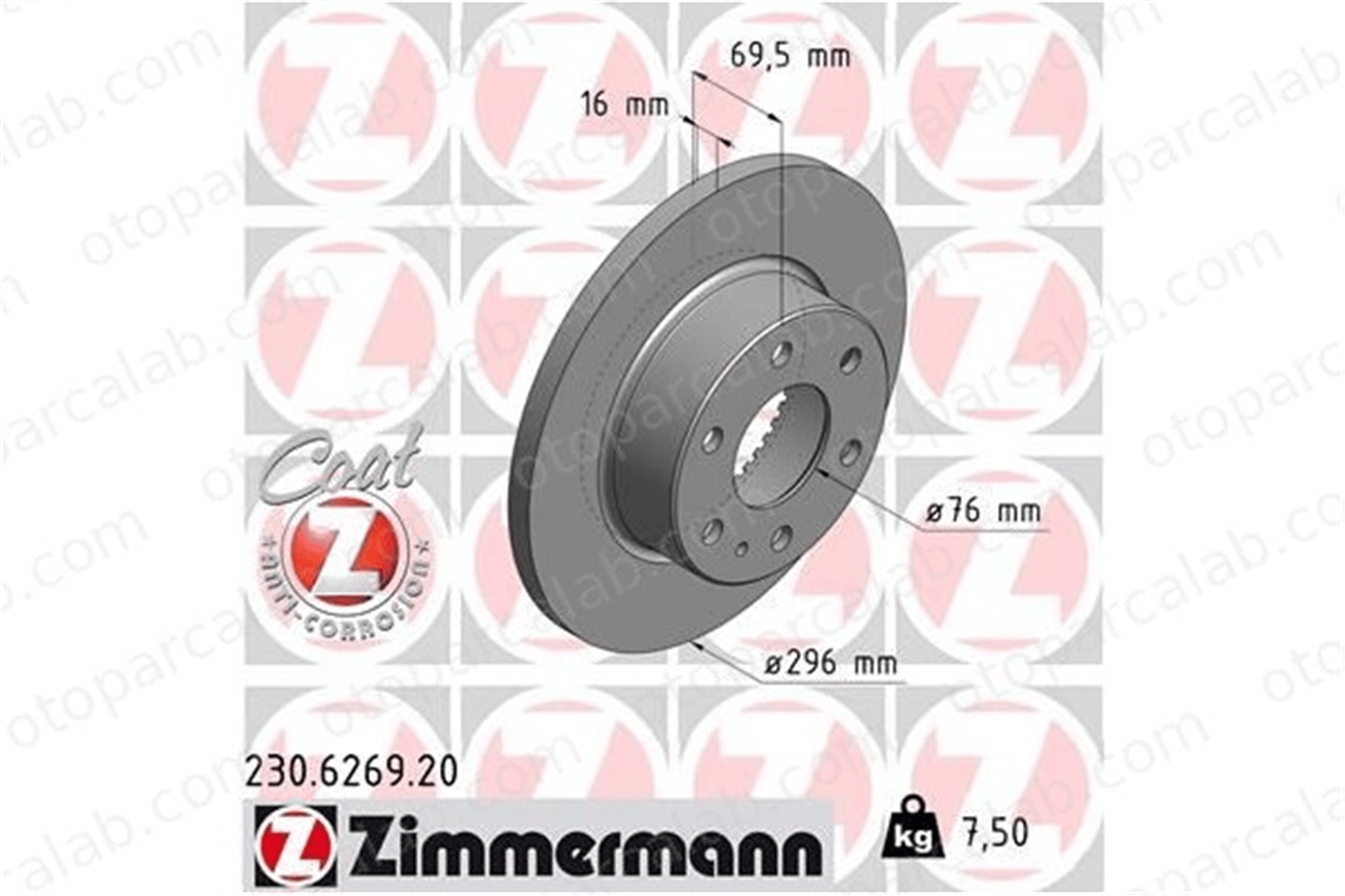 ZIMMERMANN 230.6269.20 Fren Disk Ayna Arka Sağ ve Sol IVECO DAILY IV Platform şasi DAILY IV Panelvan/Van 2996027 46393181