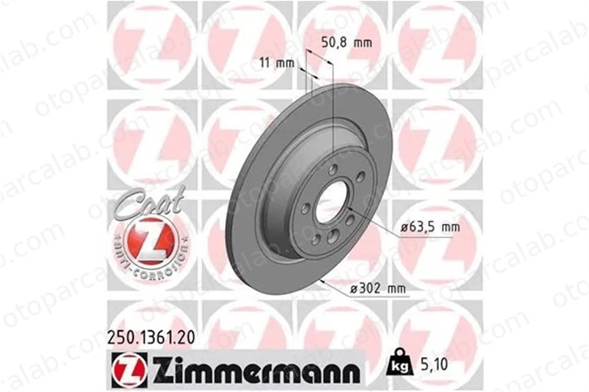 ZIMMERMANN 250.1361.20 Fren Disk Ayna Arka Sağ ve Sol FORD S-MAX MONDEO IV 6G912A315BA 1405500