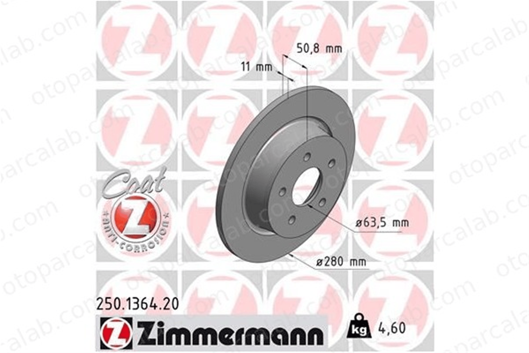 ZIMMERMANN 250.1364.20 Fren Disk Ayna Arka Sağ ve Sol FORD C-MAX II GRAND C-MAX DV612A315BA AV612A3315BA