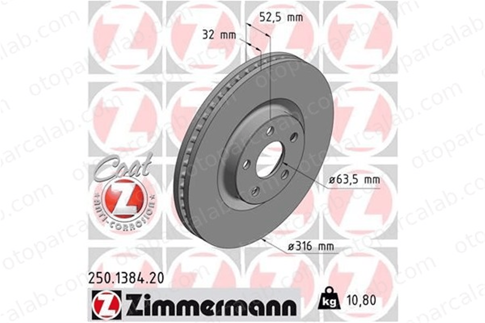 ZIMMERMANN 250.1384.20 Fren Disk Ayna Ön Sağ ve Sol FORD GALAXY III S-MAX E1GC1125ED 2216733
