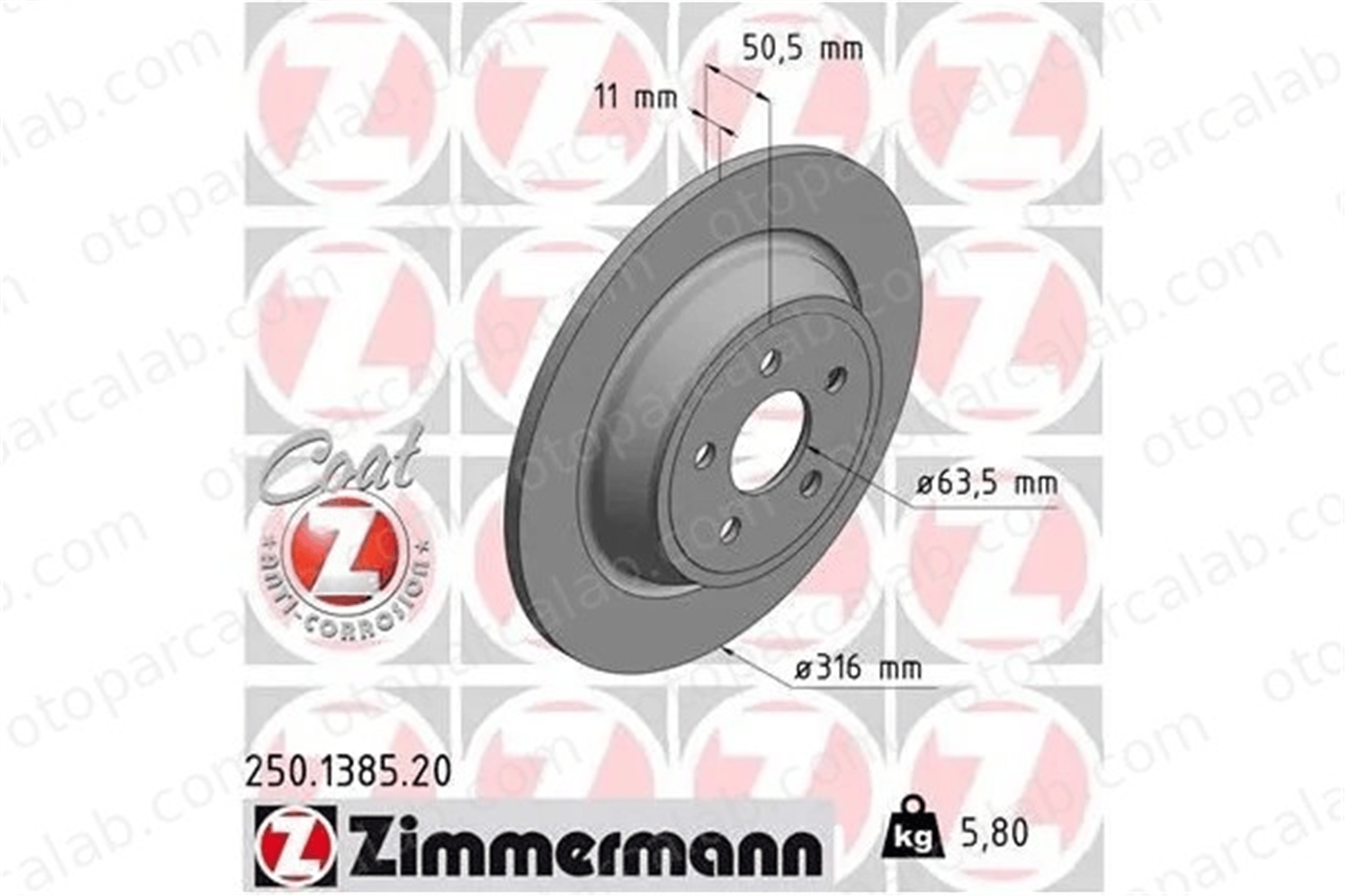 ZIMMERMANN 250.1385.20 Fren Disk Ayna Arka Sağ ve Sol FORD GALAXY III S-MAX 2019881 5310798