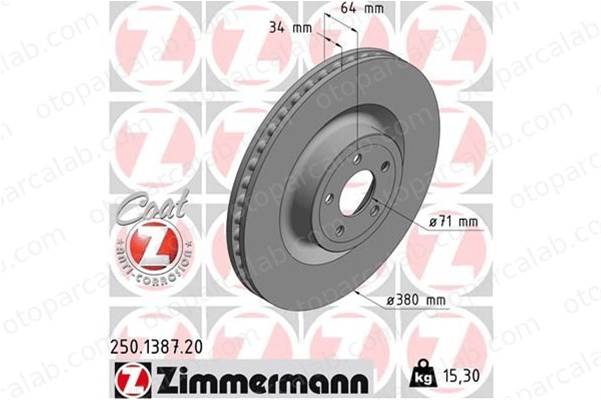 ZIMMERMANN 250.1387.20 Fren Disk Ayna Ön Sağ ve Sol FORD USA MUSTANG Coupe MUSTANG Convertible 2032486 2145462