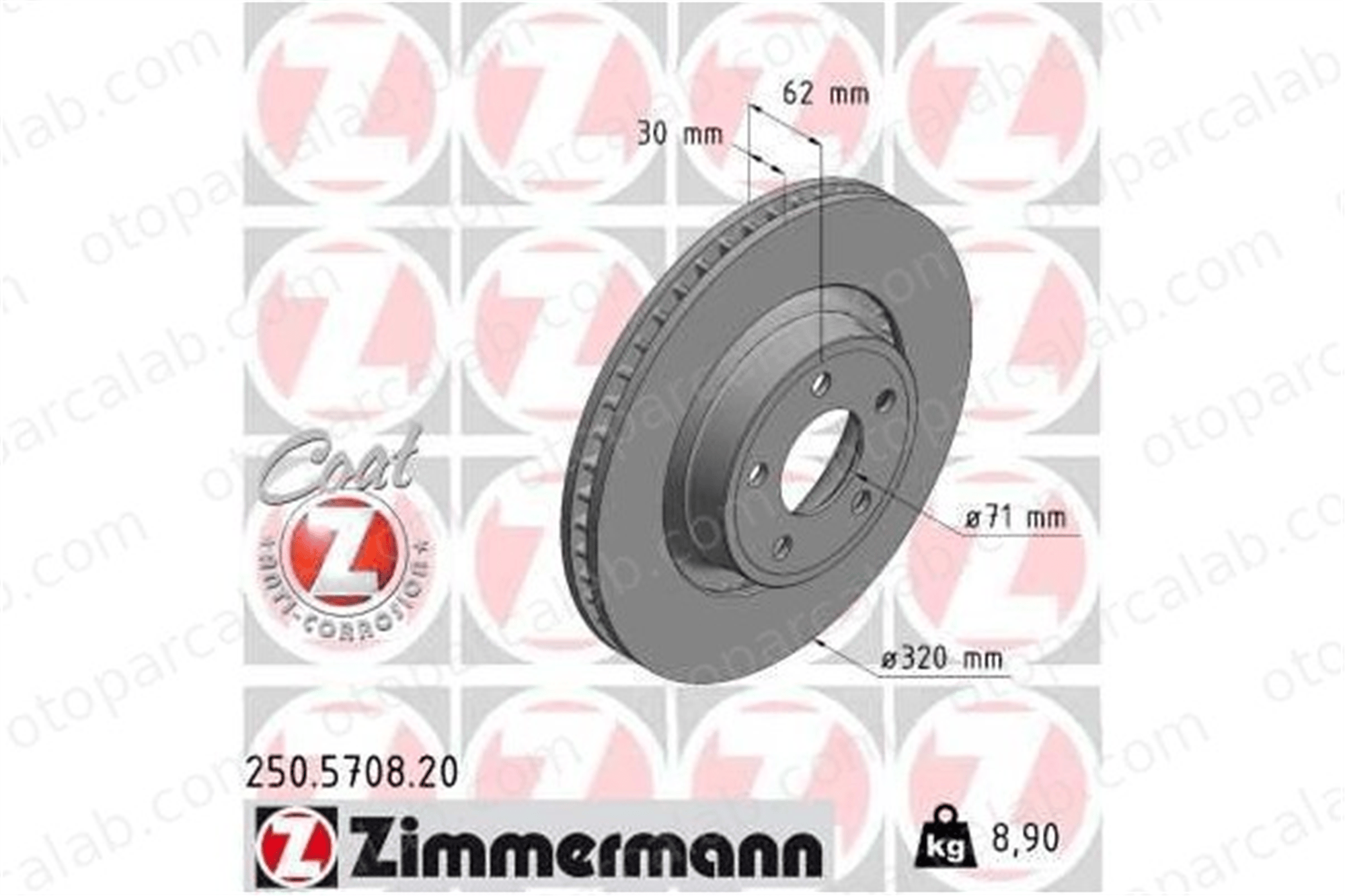 ZIMMERMANN 250.5708.20 Fren Disk Ayna Ön Sağ ve Sol FORD USA MUSTANG Convertible MUSTANG Coupe 2032485 2215263