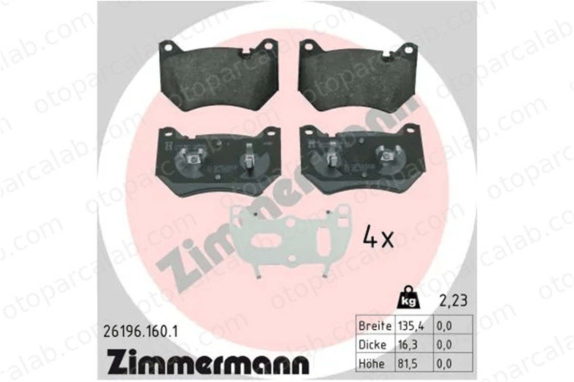 ZIMMERMANN 26196.160.1 Fren Disk Balata Ön AUDI Q5 Q5 Sportback 80A698151B 80A698151F