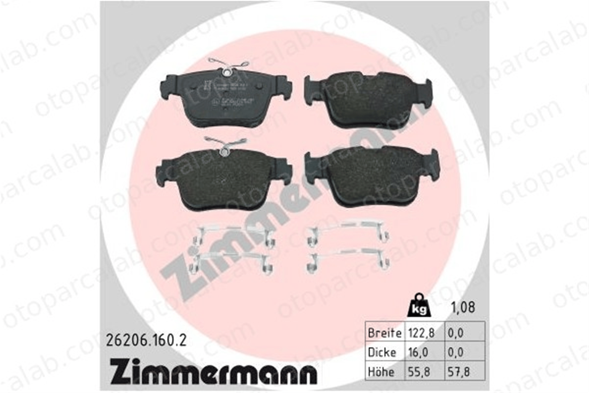 ZIMMERMANN 26206.160.2 Fren Disk Balata Arka VW GOLF VIII AUDI A3 Sportback 8V0698451 5Q0698451C
