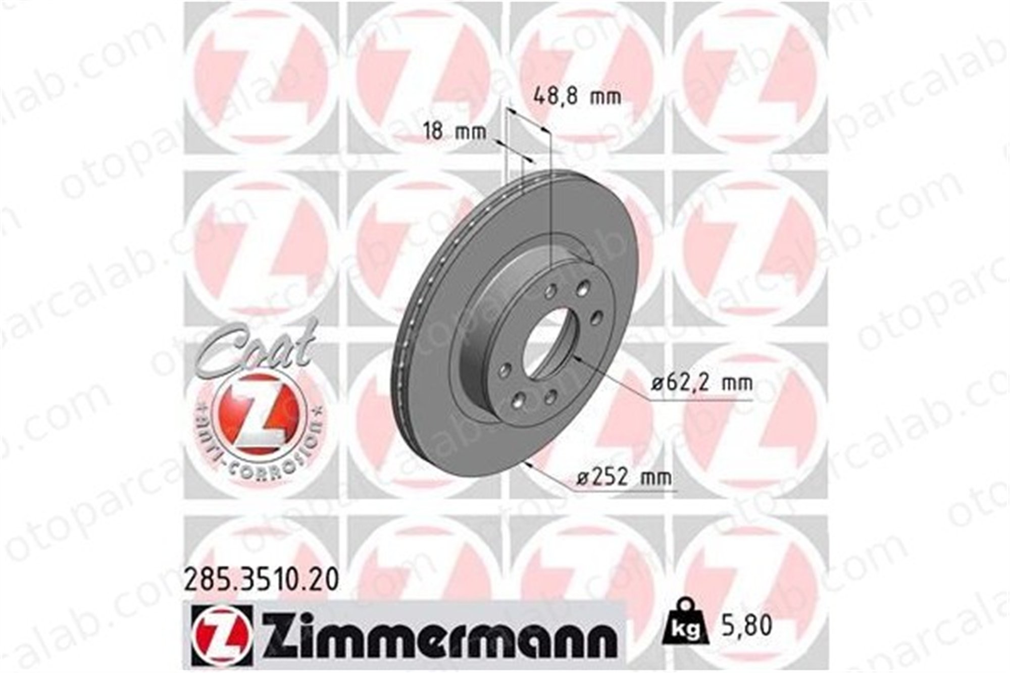 ZIMMERMANN 285.3510.20 Fren Disk Ayna Ön Sağ ve Sol HYUNDAI i10 II i10 III 5171207700 517120X700