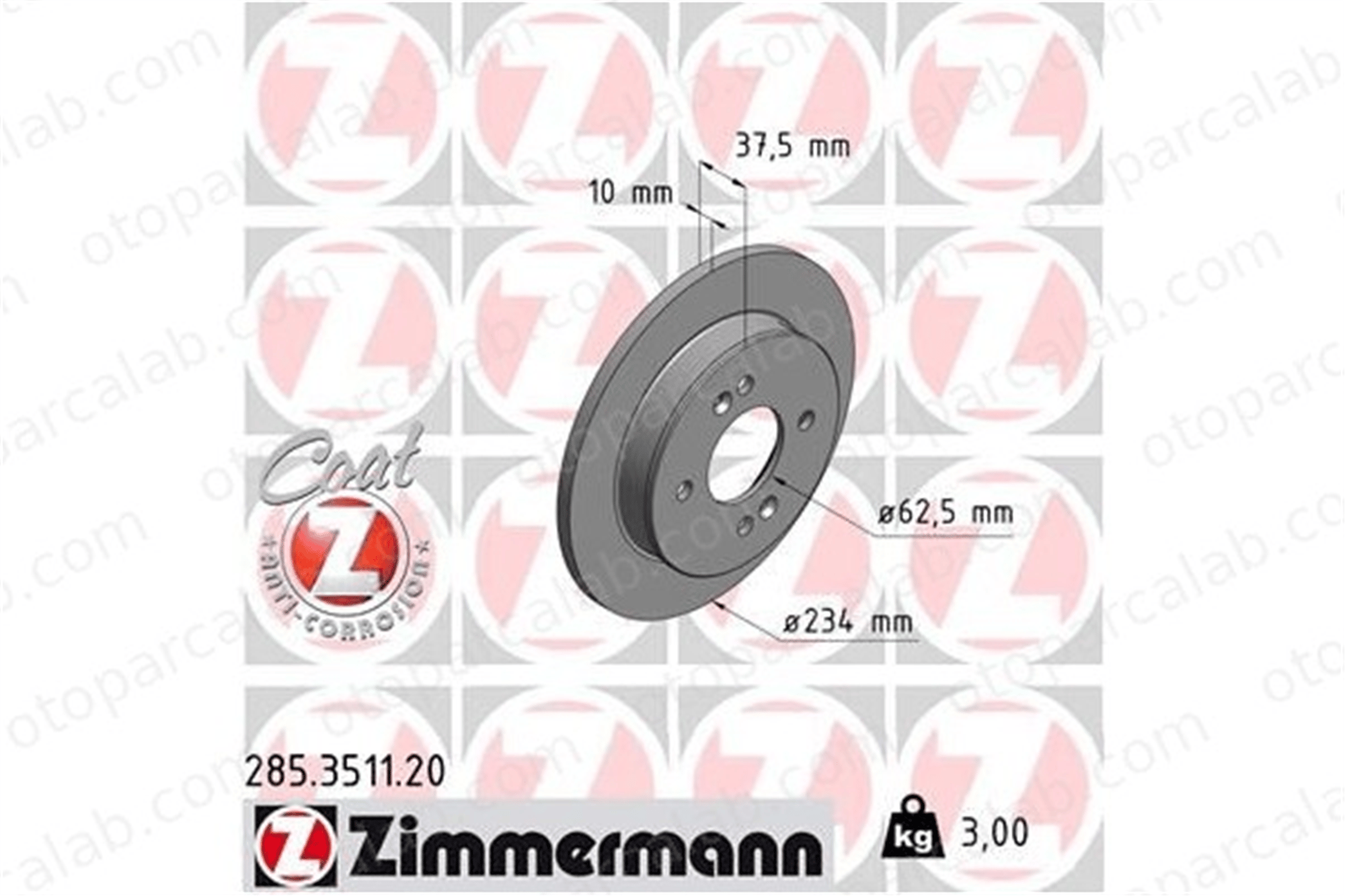 ZIMMERMANN 285.3511.20 Fren Disk Ayna Arka Sağ ve Sol HYUNDAI i10 I KIA PICANTO II 584110X500 5841107300