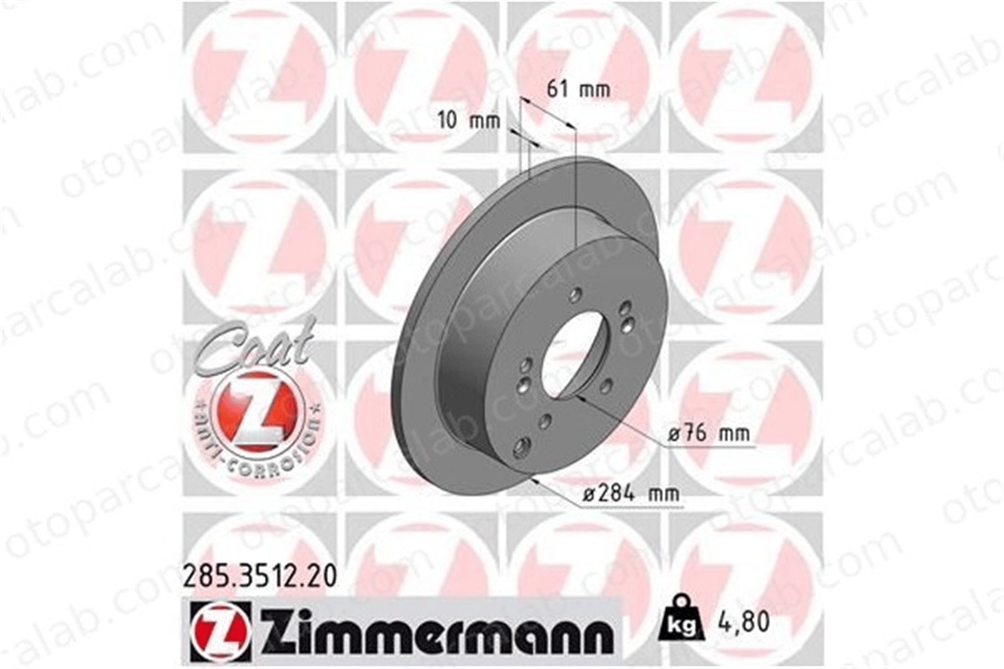 ZIMMERMANN 285.3512.20 Fren Disk Ayna Arka Sağ ve Sol HYUNDAI SANTA FÉ I KIA SPORTAGE II 584113A300 584112Y300