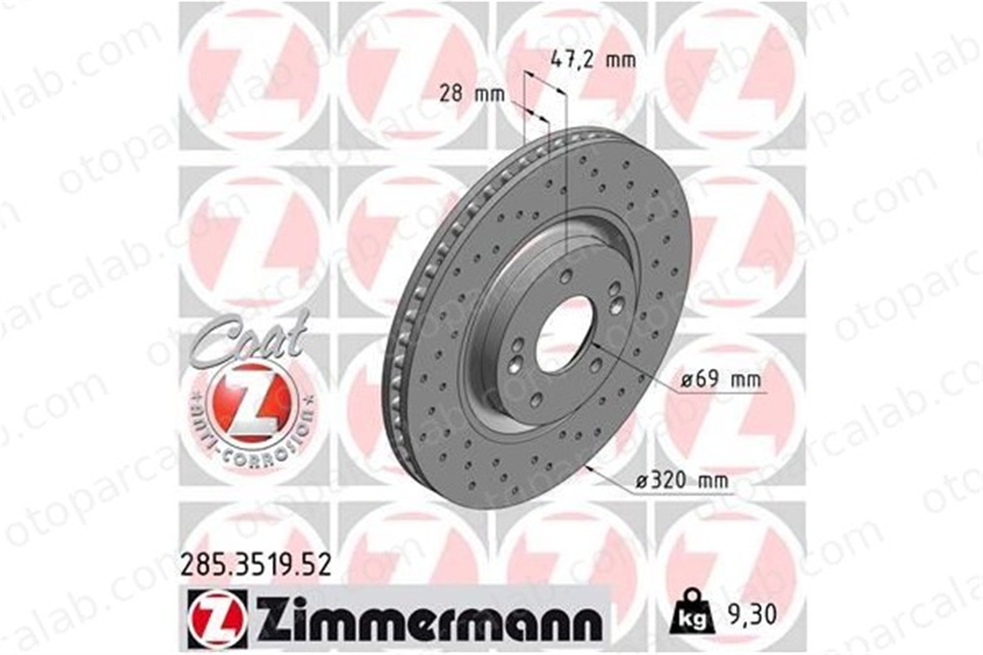 ZIMMERMANN 285.3519.52 Fren Disk Ayna Ön Sağ ve Sol KIA CEE'D CEE'D Sportswagon 517122P700 517122T000