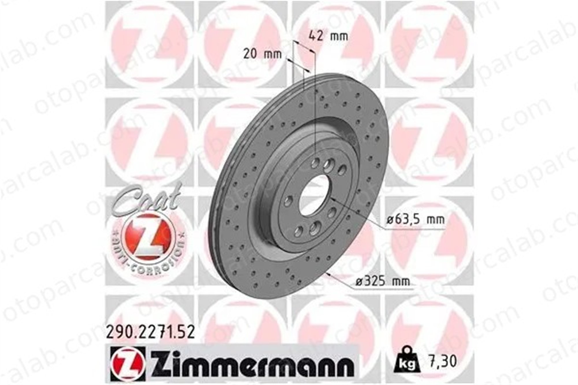 ZIMMERMANN 290.2271.52 Fren Disk Ayna Arka Sağ ve Sol JAGUAR XE LAND ROVER RANGE ROVER VELAR LR090699 T4A2061