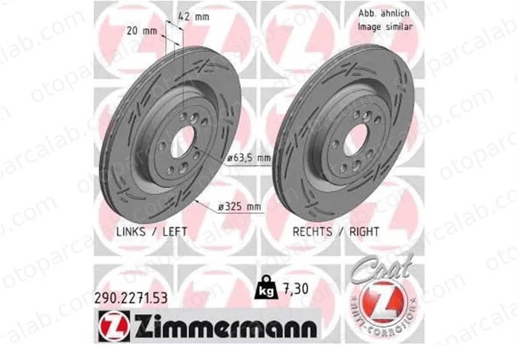 ZIMMERMANN 290.2271.53 Fren Disk Ayna Arka Sağ ve Sol JAGUAR XE LAND ROVER RANGE ROVER VELAR T4A2061 T4N1744