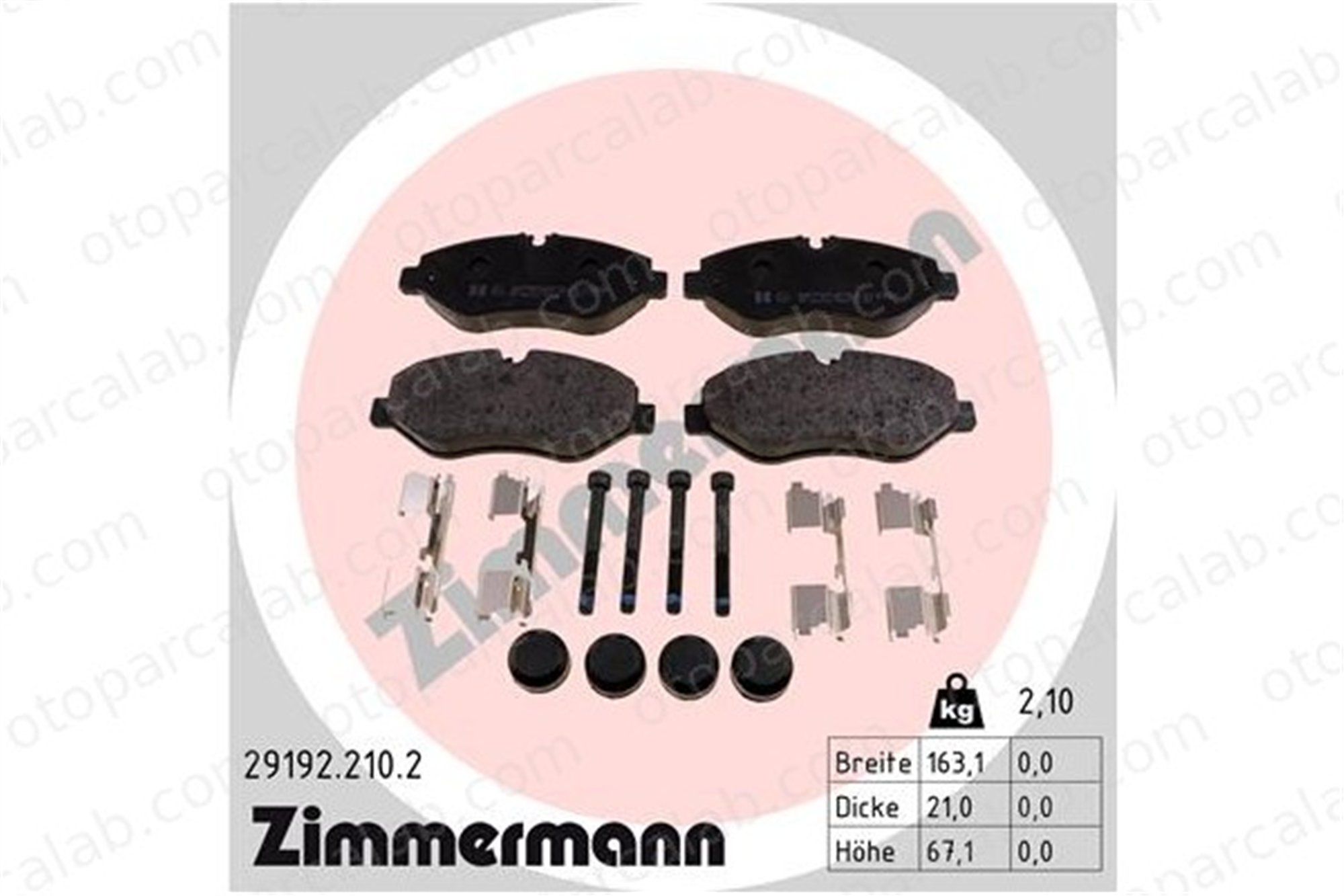 ZIMMERMANN 29192.210.2 Fren Disk Balata Ön MERCEDES-BENZ SPRINTER 3,5-t Panelvan/Van SPRINTER 3,5-t Platform şasi 291922102 44206720