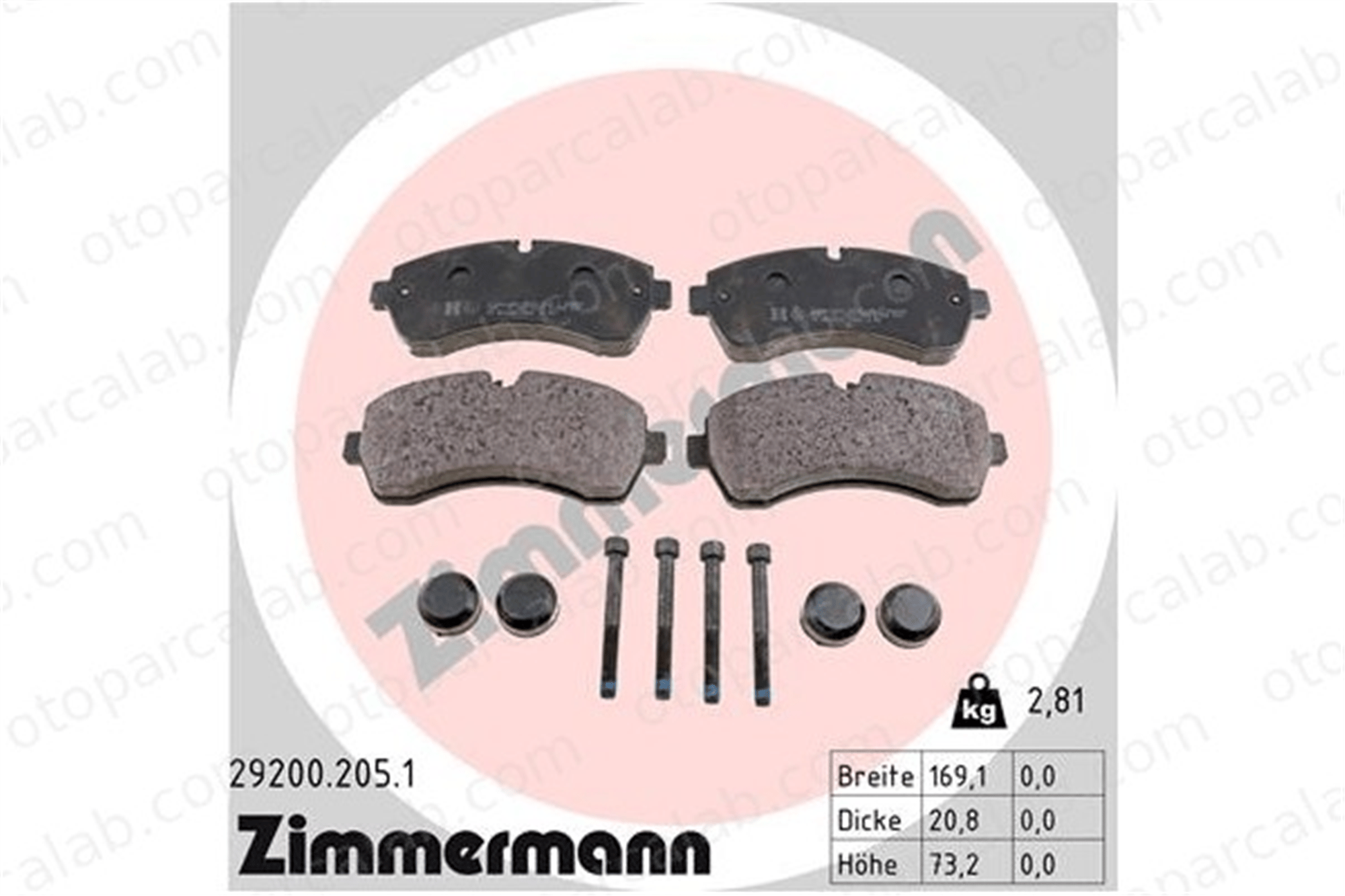 ZIMMERMANN 29200.205.1 Fren Disk Balata Ön MERCEDES-BENZ SPRINTER 5-t Platform şasi SPRINTER 5-t Panelvan/Van 292002051 44206820