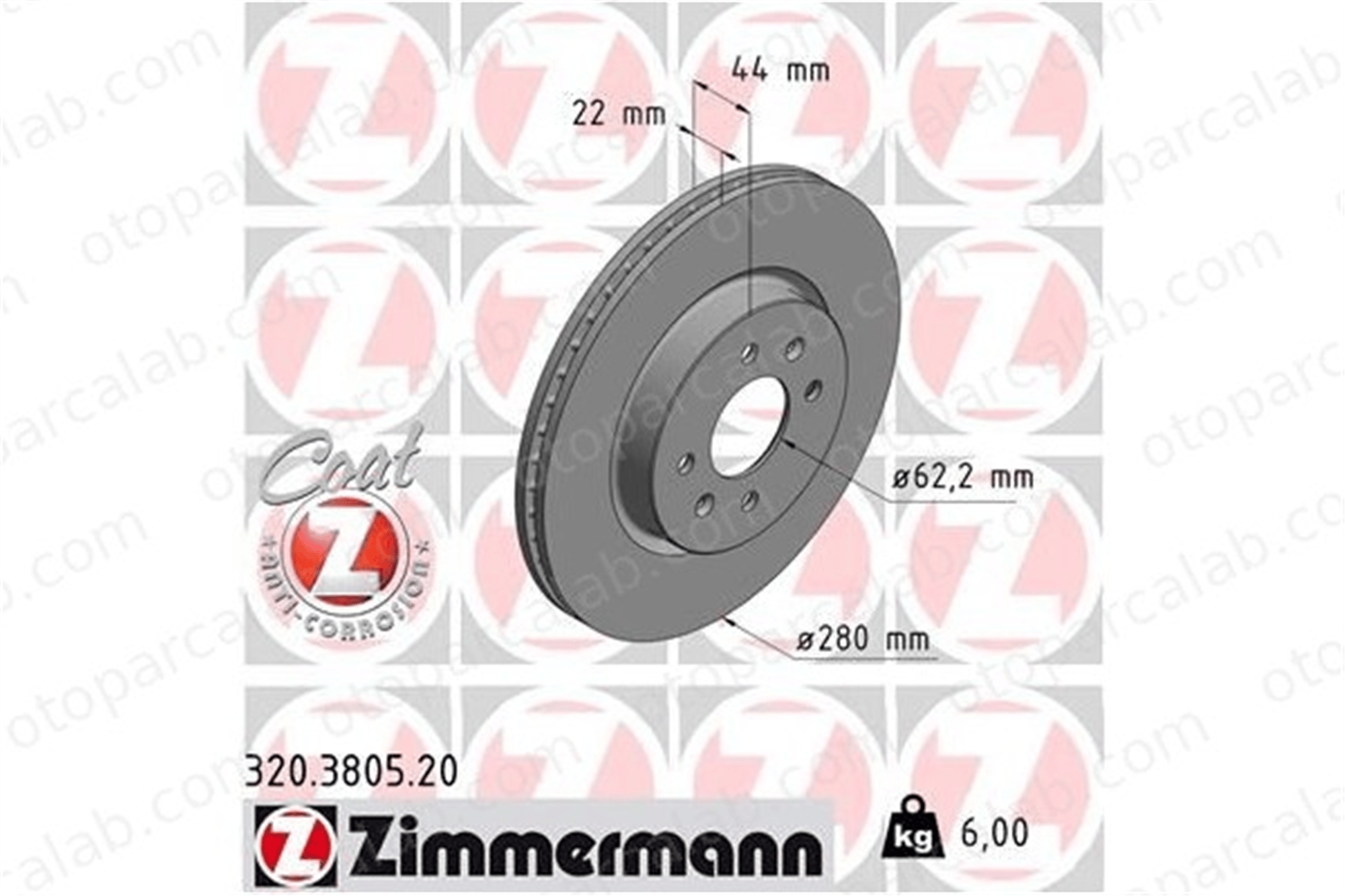 ZIMMERMANN 320.3805.20 Fren Disk Ayna Ön Sağ ve Sol HYUNDAI i20 II i20 II Coupe 517121W050 51712C8500