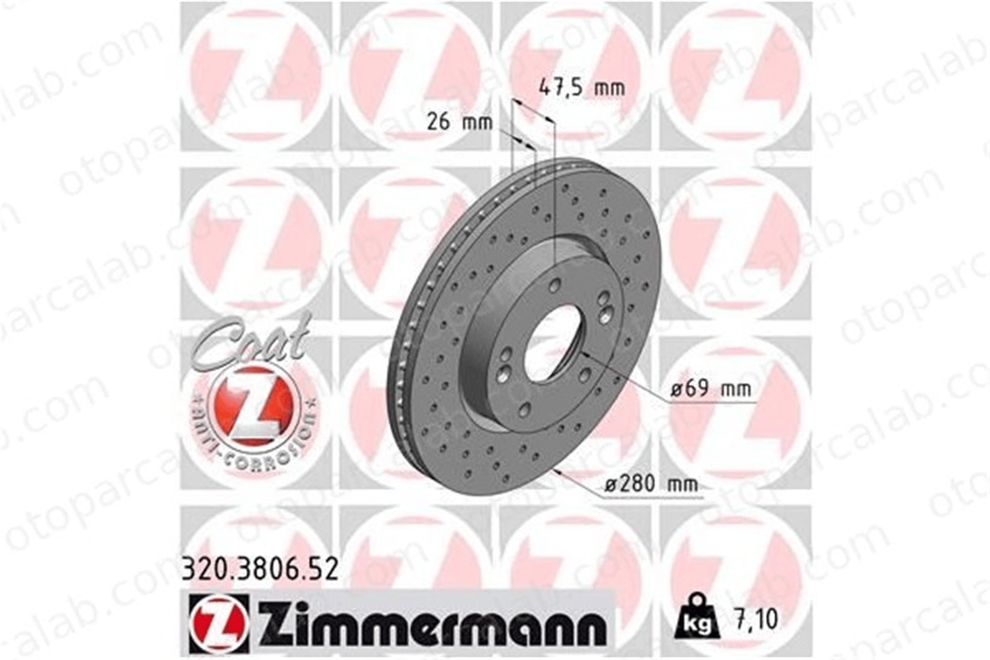 ZIMMERMANN 320.3806.52 Fren Disk Ayna Ön Sağ ve Sol KIA CEE'D SW PRO CEE'D 517121H000 517121H100