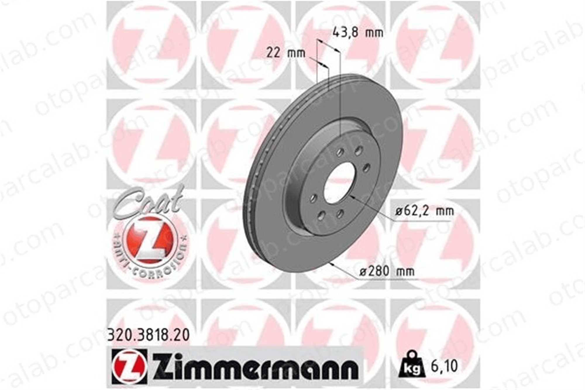 ZIMMERMANN 320.3818.20 Fren Disk Ayna Ön Sağ ve Sol HYUNDAI BAYON KIA STONIC 517121W050 51712C8500
