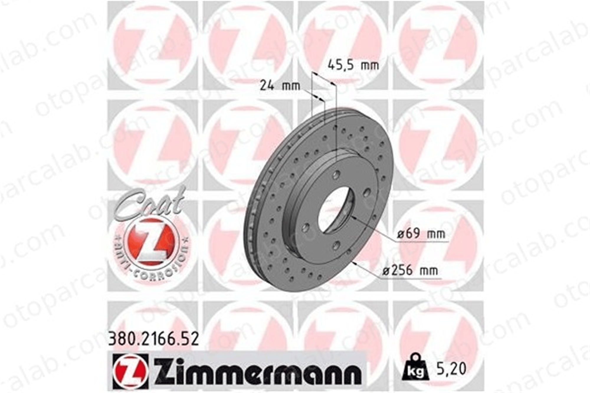 ZIMMERMANN 380.2166.52 Fren Disk Ayna Ön Sağ ve Sol SMART FORFOUR MITSUBISHI COLT VI 4605A068 45442000101