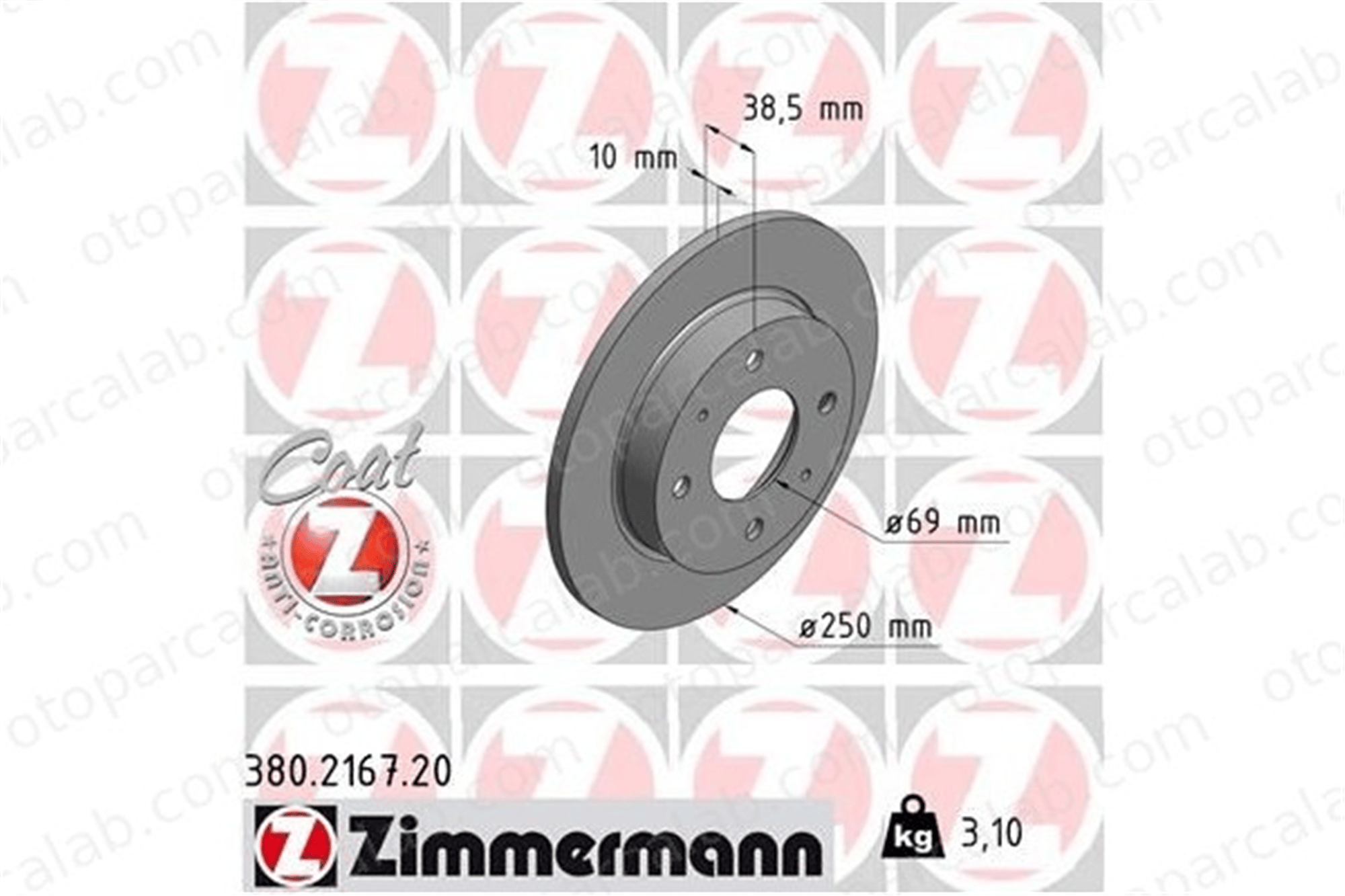 ZIMMERMANN 380.2167.20 Fren Disk Ayna Arka Sağ ve Sol SMART FORFOUR MITSUBISHI COLT VI 4605A076 M4605A076