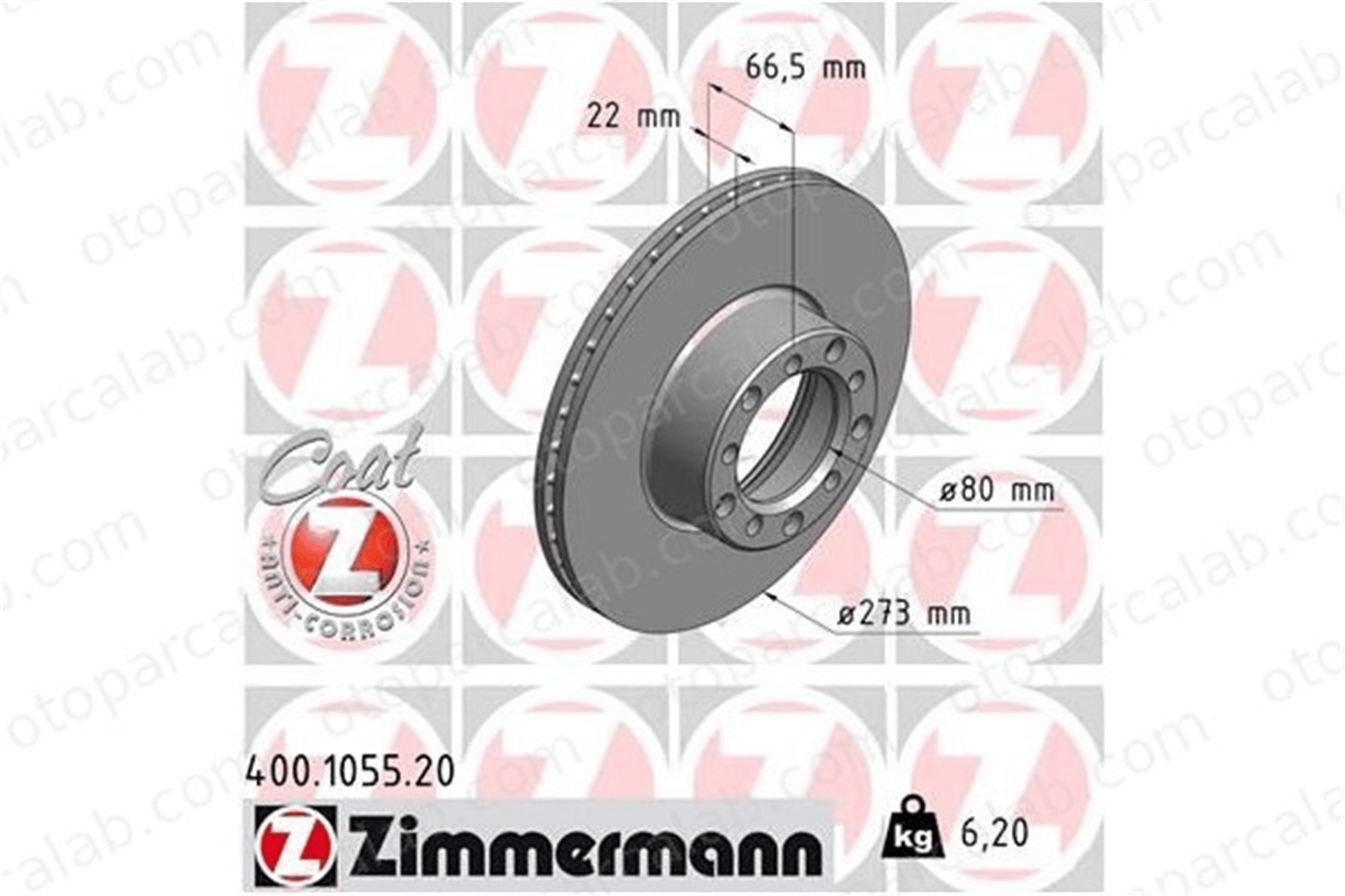 ZIMMERMANN 400.1055.20 Fren Disk Ayna Ön Sağ ve Sol MERCEDES-BENZ SL SL Coupe 1164200105 1164210612