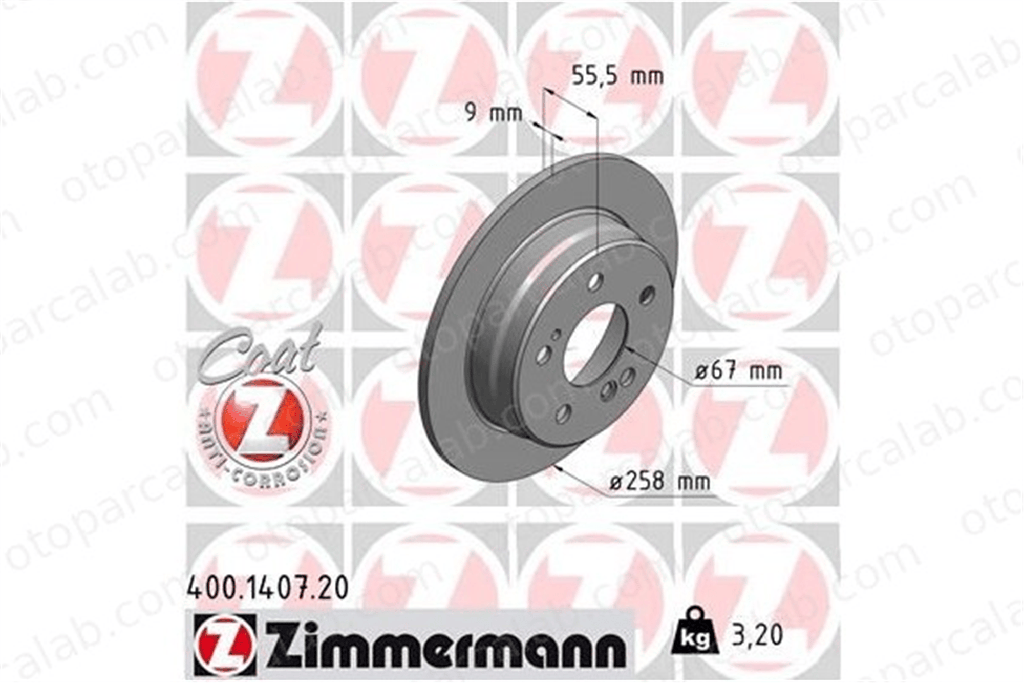ZIMMERMANN 400.1407.20 Fren Disk Ayna Arka Sağ ve Sol MERCEDES-BENZ 124 Sedan 190 A2014231212 2014230912