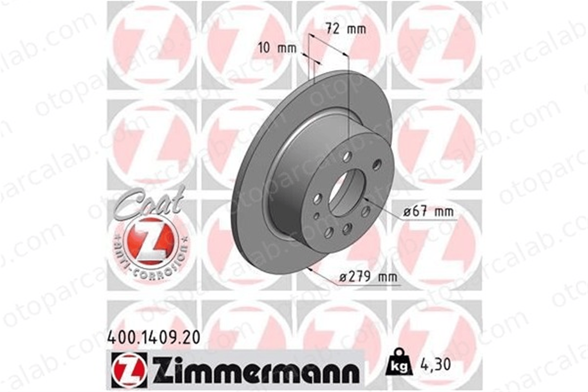 ZIMMERMANN 400.1409.20 Fren Disk Ayna Arka Sağ ve Sol MERCEDES-BENZ S-SERISI 123 Sedan A1264230012 1154230412