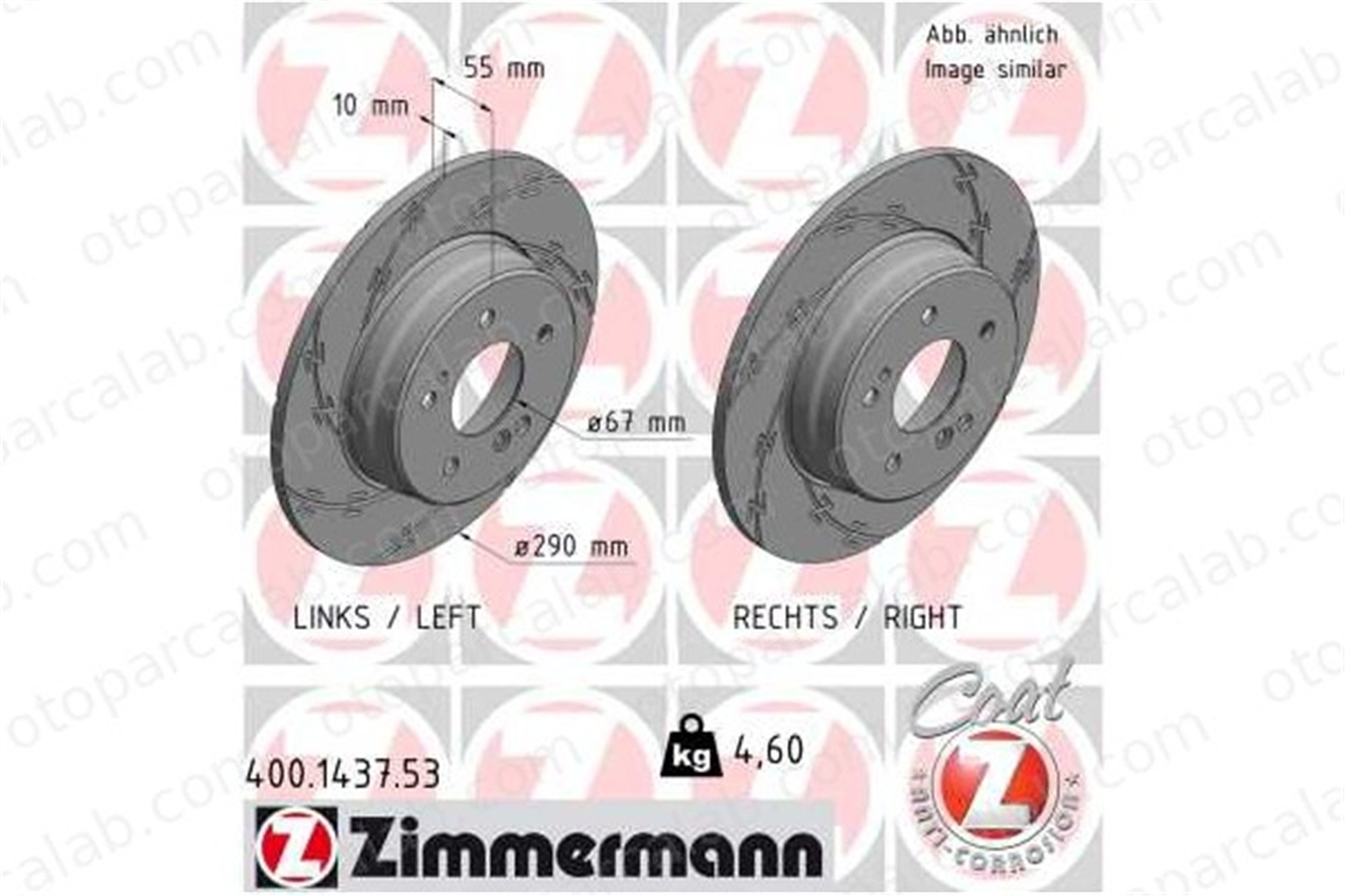 ZIMMERMANN 400.1437.53 Fren Disk Ayna Arka Sağ ve Sol MERCEDES-BENZ C-SERISI T-Model C-SERISI A2104231012 1244231112