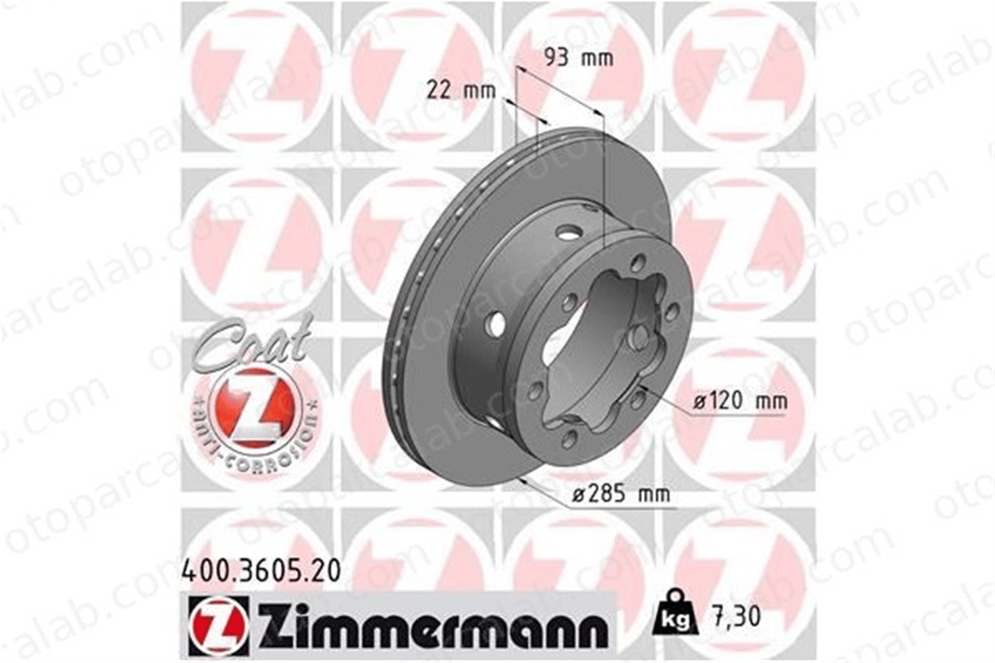 ZIMMERMANN 400.3605.20 Fren Disk Ayna Arka Sağ ve Sol MERCEDES-BENZ SPRINTER 4-t Panelvan/Van SPRINTER 4-t Platform şasi A9044230312 2D0615601B