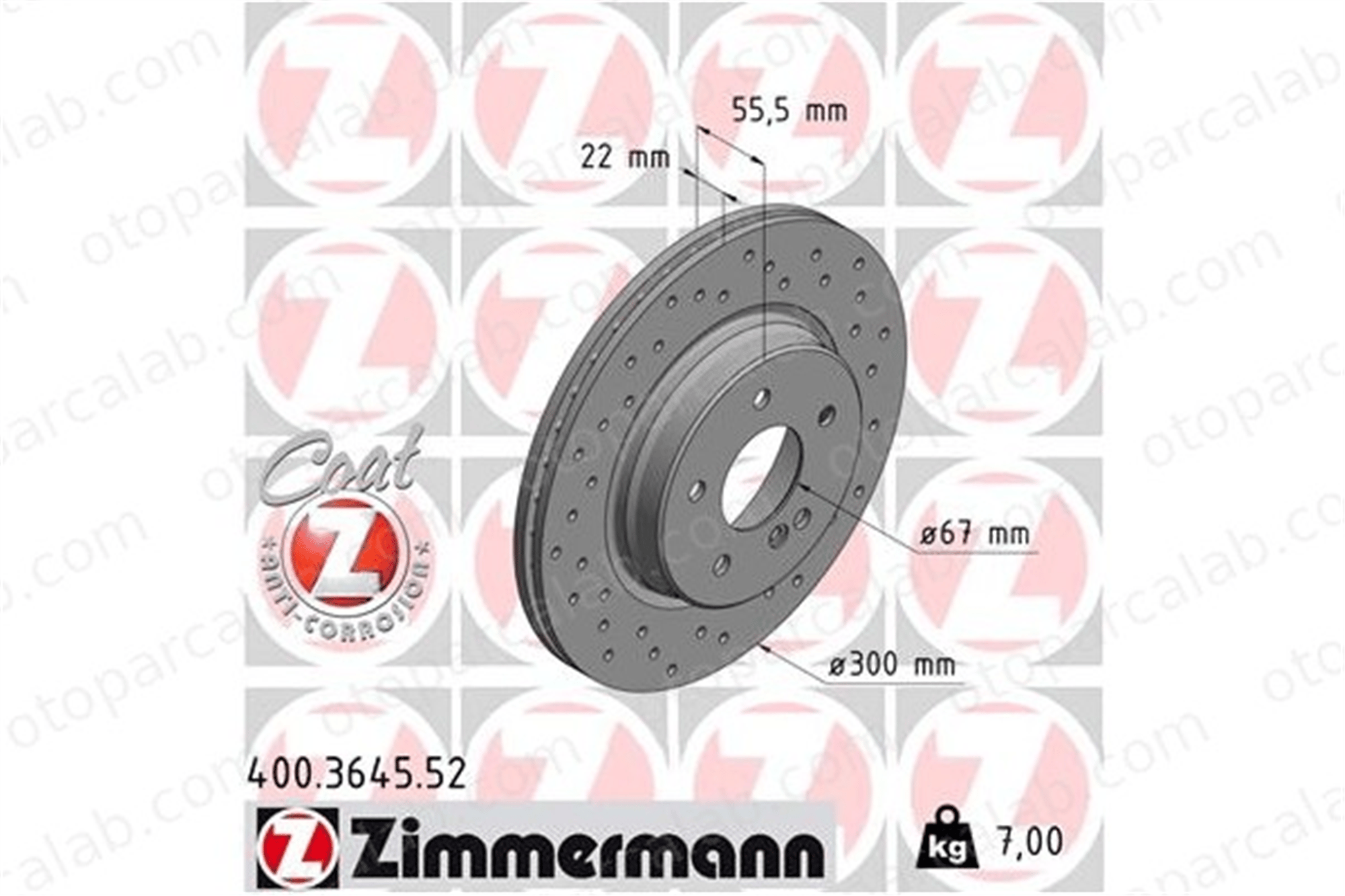 ZIMMERMANN 400.3645.52 Fren Disk Ayna Arka Sağ ve Sol MERCEDES-BENZ C-SERISI T-Model CLK Cabrio A2104230812 2104230812
