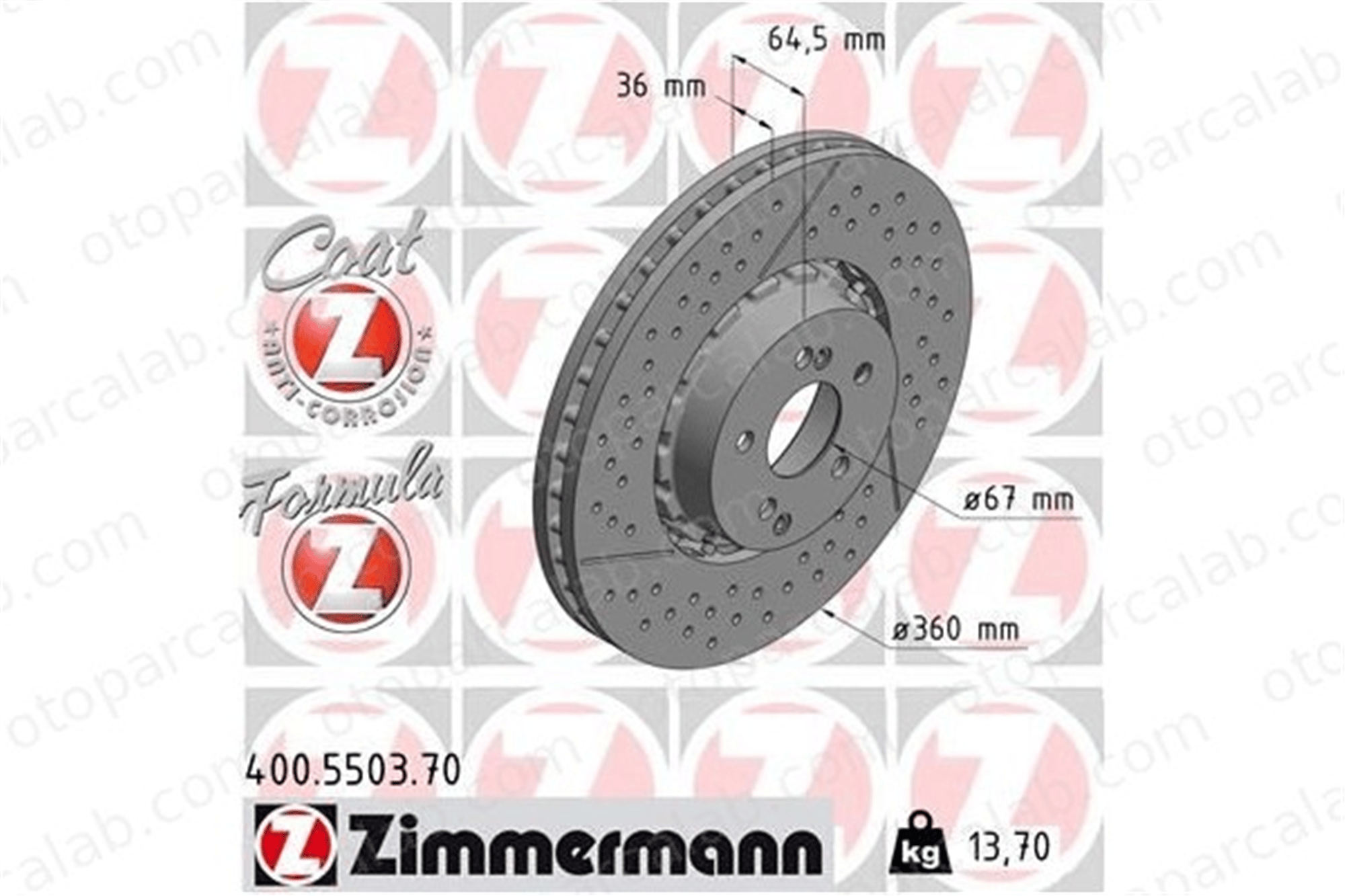 ZIMMERMANN 400.5503.70 Fren Disk Ayna Ön Sağ ve Sol MERCEDES-BENZ E-SERISI E-SERISI T-Model 2124210512 2194210212