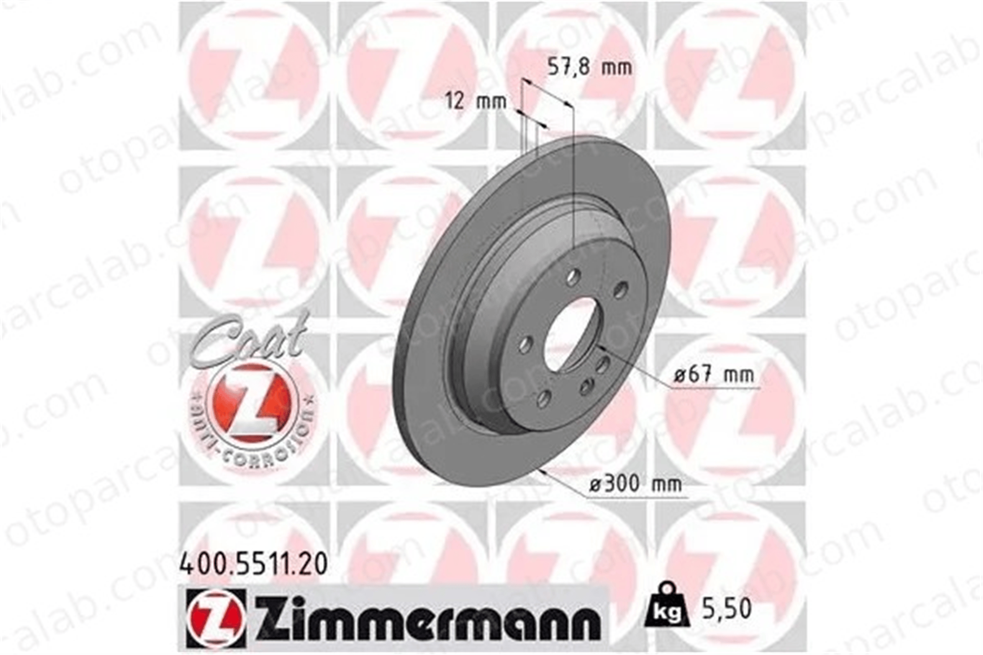 ZIMMERMANN 400.5511.20 Fren Disk Ayna Arka Sağ ve Sol MERCEDES-BENZ VITO Mixto VITO Tourer A4474230412 4474230012