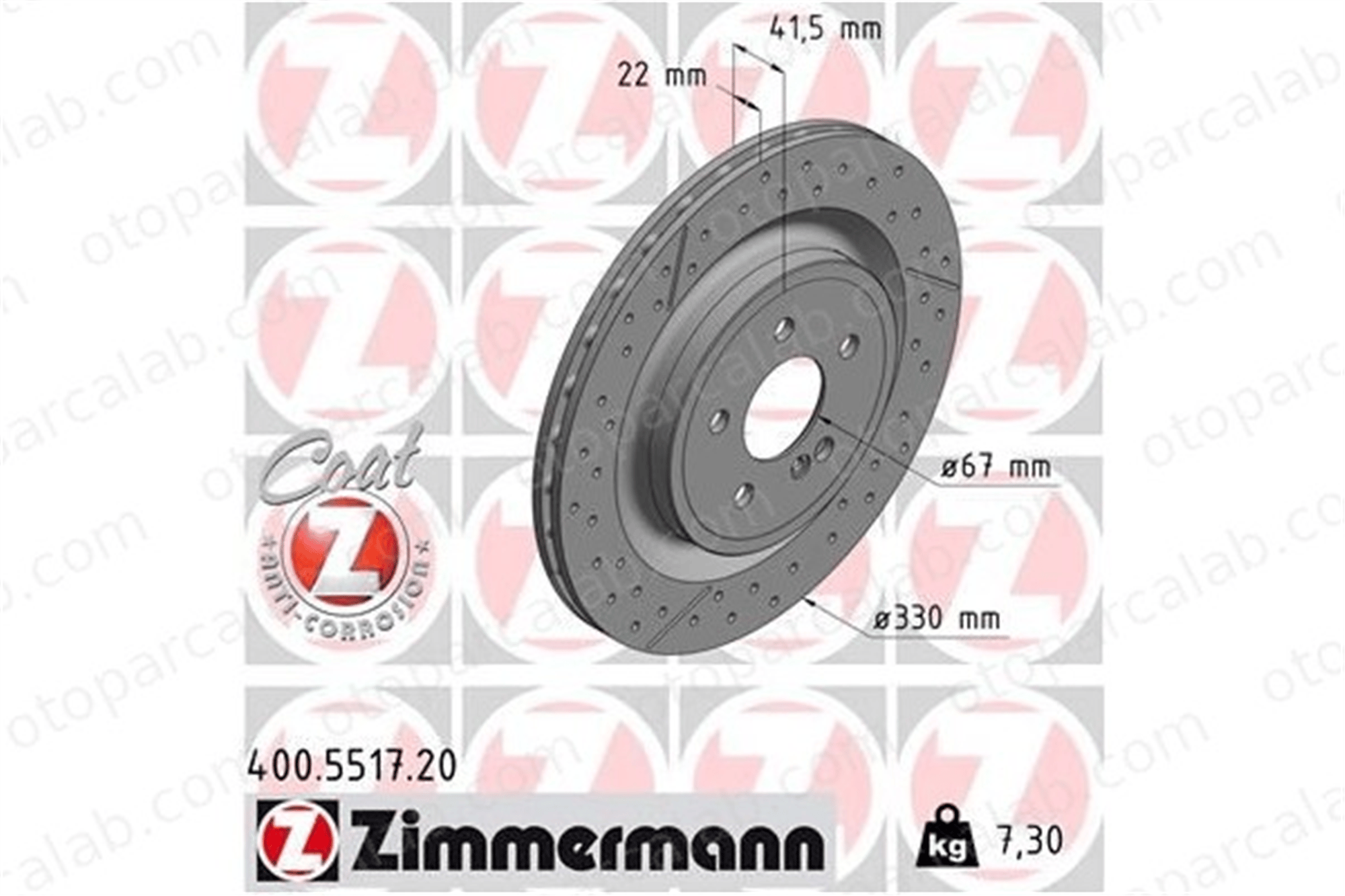 ZIMMERMANN 400.5517.20 Fren Disk Ayna Arka Sağ ve Sol MERCEDES-BENZ A-SERISI CLA Coupe A1724230112 1724230112