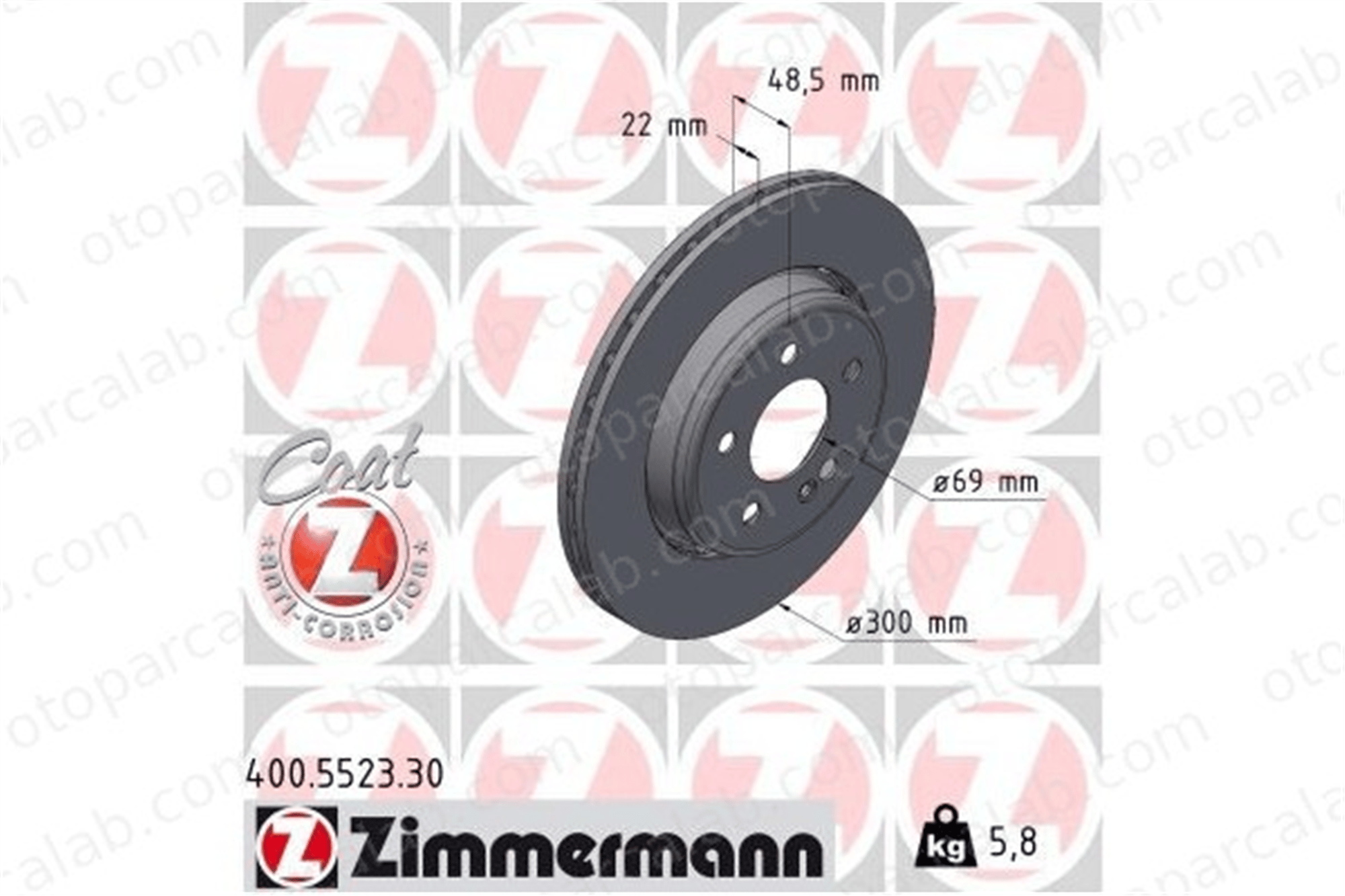 ZIMMERMANN 400.5523.30 Fren Disk Ayna Arka Sağ ve Sol MERCEDES-BENZ C-SERISI C-SERISI T-Model A0004231812 4231812