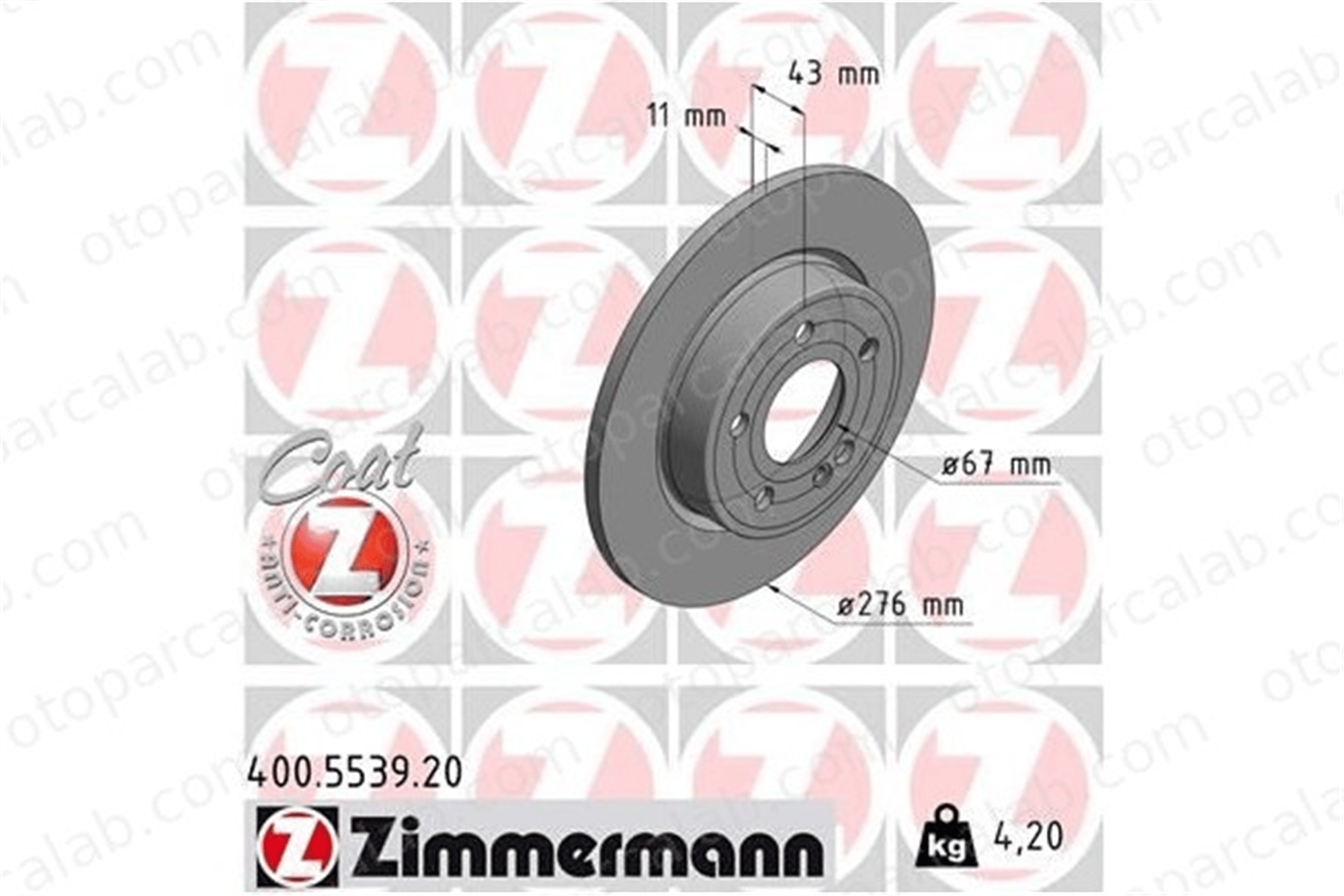 ZIMMERMANN 400.5539.20 Fren Disk Ayna Arka Sağ ve Sol MERCEDES-BENZ A-SERISI B-SERISI Sports Tourer A2474230112 2474230112