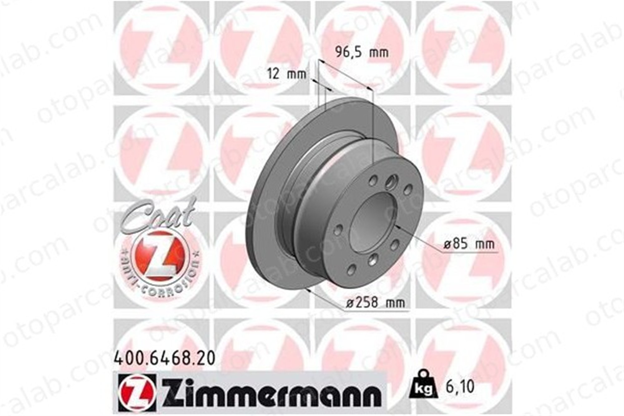 ZIMMERMANN 400.6468.20 Fren Disk Ayna Arka Sağ ve Sol PUCH G-MODELL MERCEDES-BENZ SPRINTER 2-t Panelvan/Van A9014230812 2D0501601
