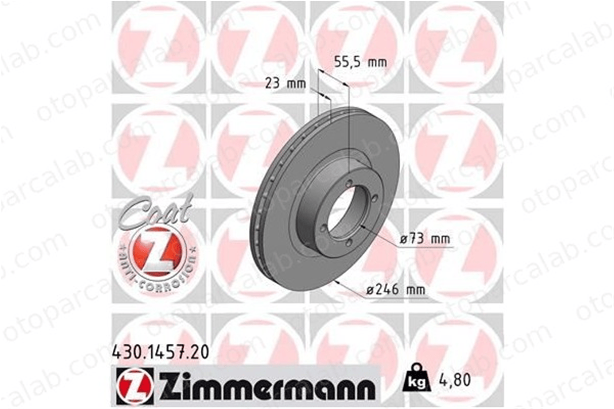 ZIMMERMANN 430.1457.20 Fren Disk Ayna Ön Sağ ve Sol OPEL REKORD E REKORD E Station wagon 90009433 569036