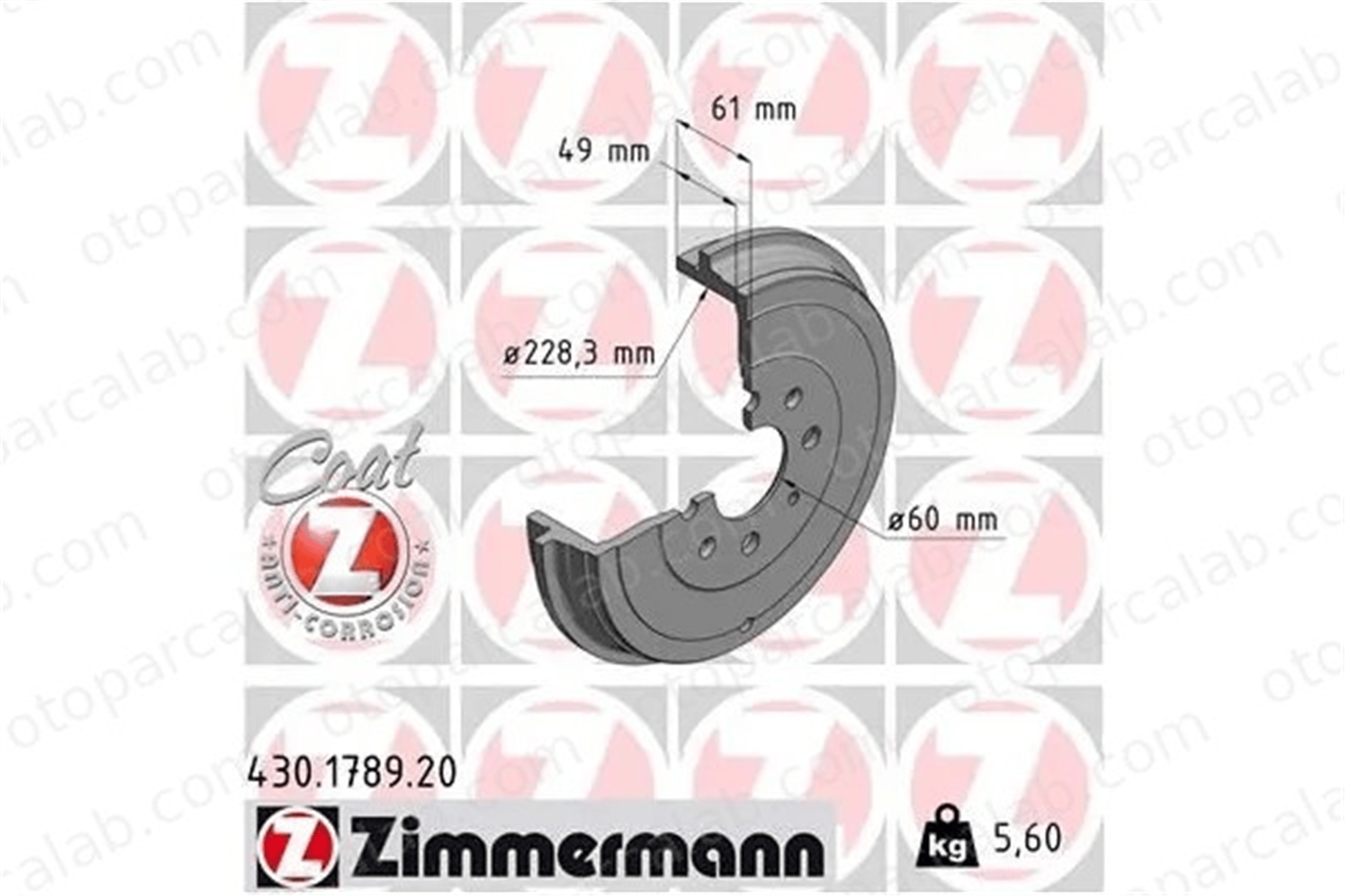 ZIMMERMANN 430.1789.20 Kampana Arka Sağ veya Sol OPEL CORSA D FIAT PUNTO 55704058 568000