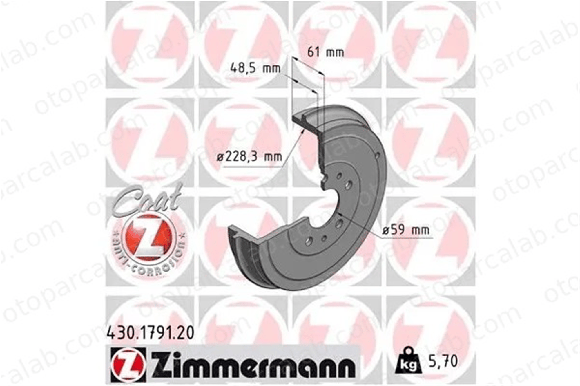 ZIMMERMANN 430.1791.20 Kampana Arka Sağ veya Sol OPEL COMBO Kasa/büyük limuzin COMBO Tour 51990128 51898123