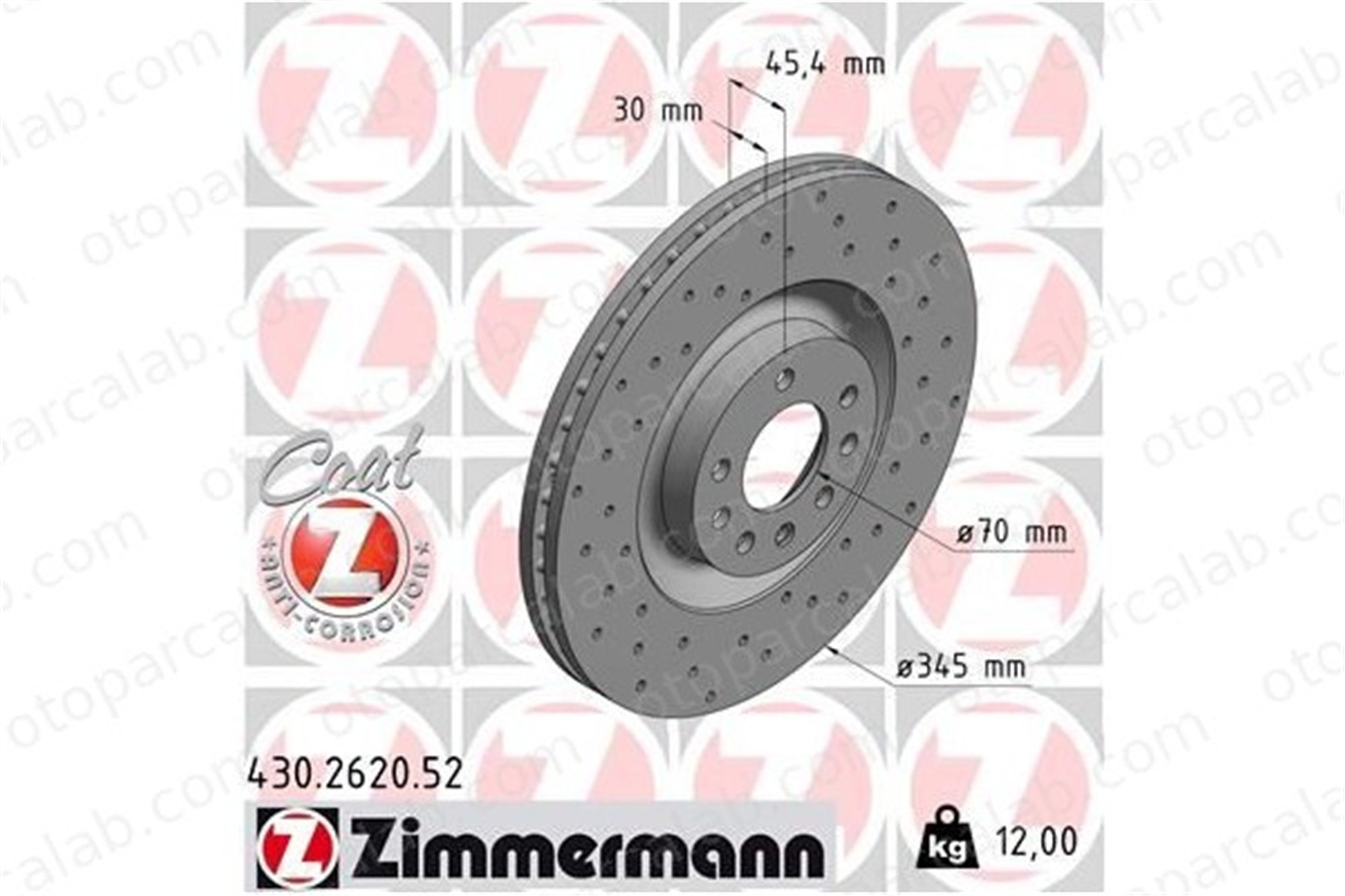 ZIMMERMANN 430.2620.52 Fren Disk Ayna Ön Sağ ve Sol OPEL VECTRA C GTS VECTRA C Station wagon 93188445 569154