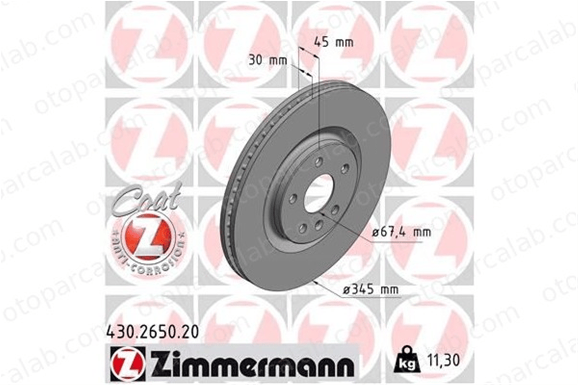 ZIMMERMANN 430.2650.20 Fren Disk Ayna Ön Sağ ve Sol OPEL INSIGNIA B Grand Sport INSIGNIA B Sports Tourer 13598064