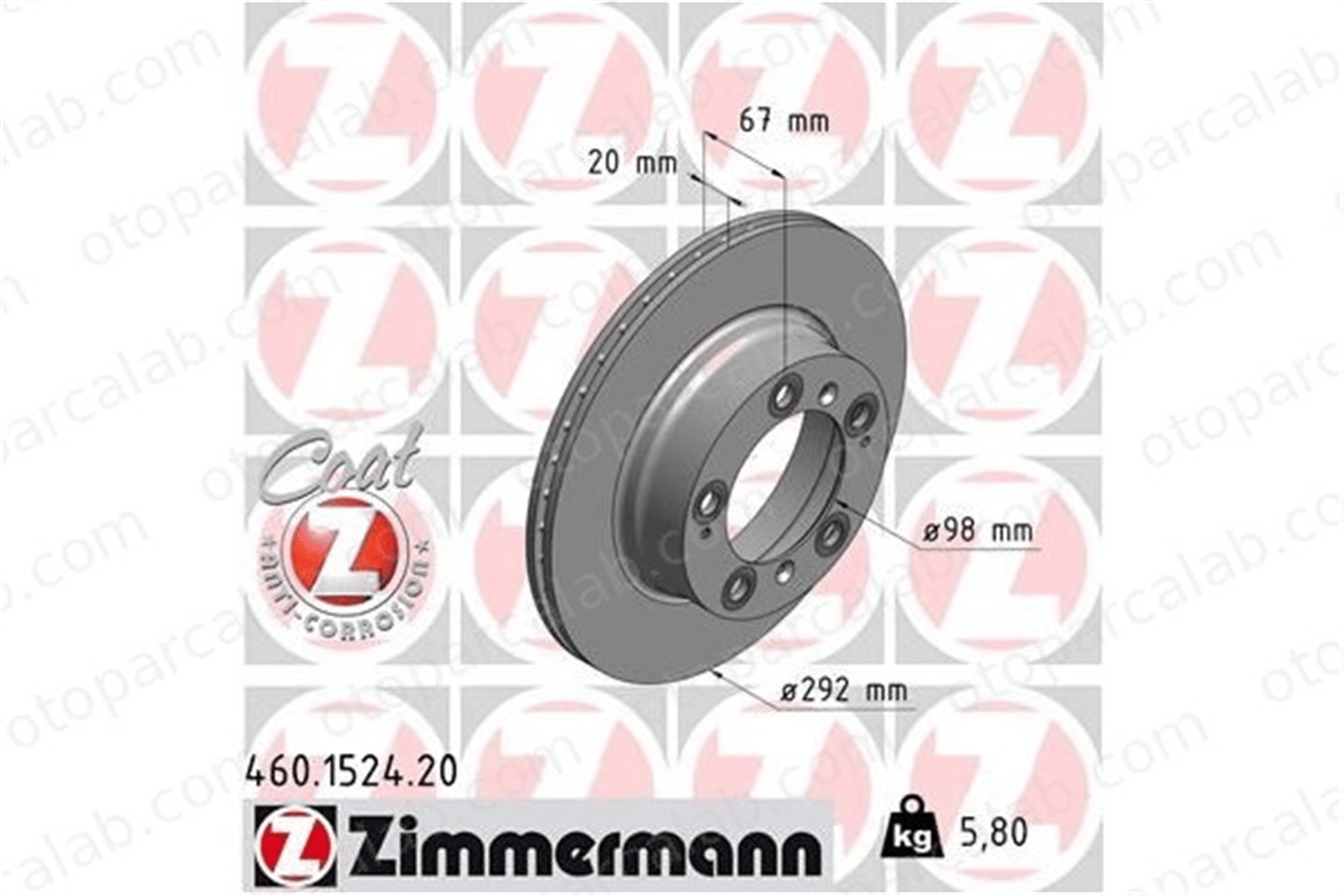 ZIMMERMANN 460.1524.20 Fren Disk Ayna Arka Sağ ve Sol PORSCHE BOXSTER 98635240104