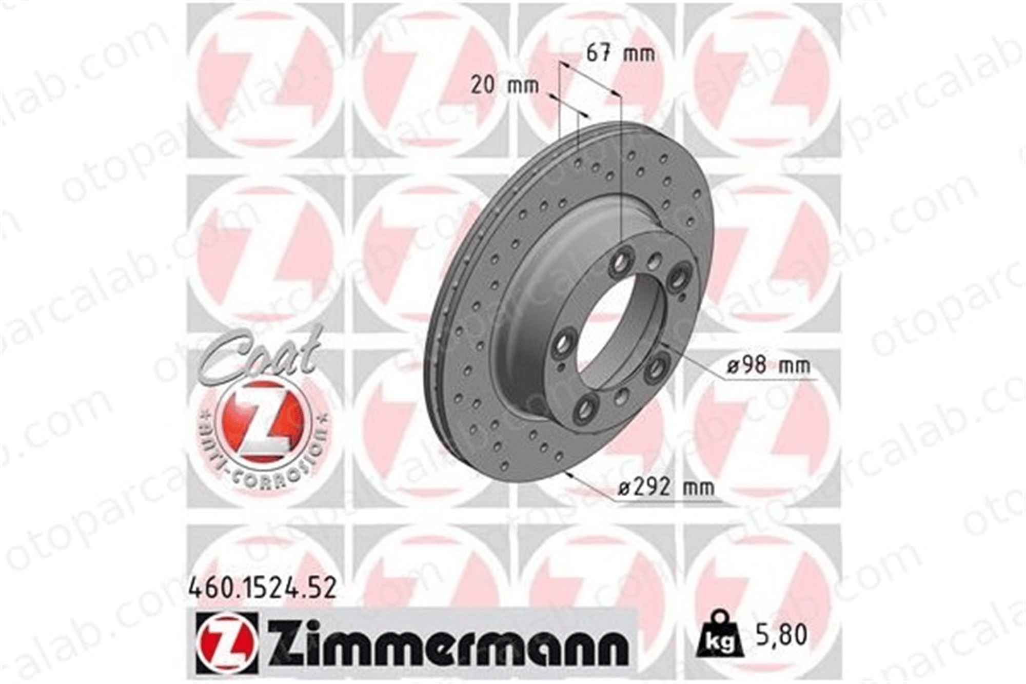 ZIMMERMANN 460.1524.52 Fren Disk Ayna Arka Sağ ve Sol PORSCHE BOXSTER 98635240104