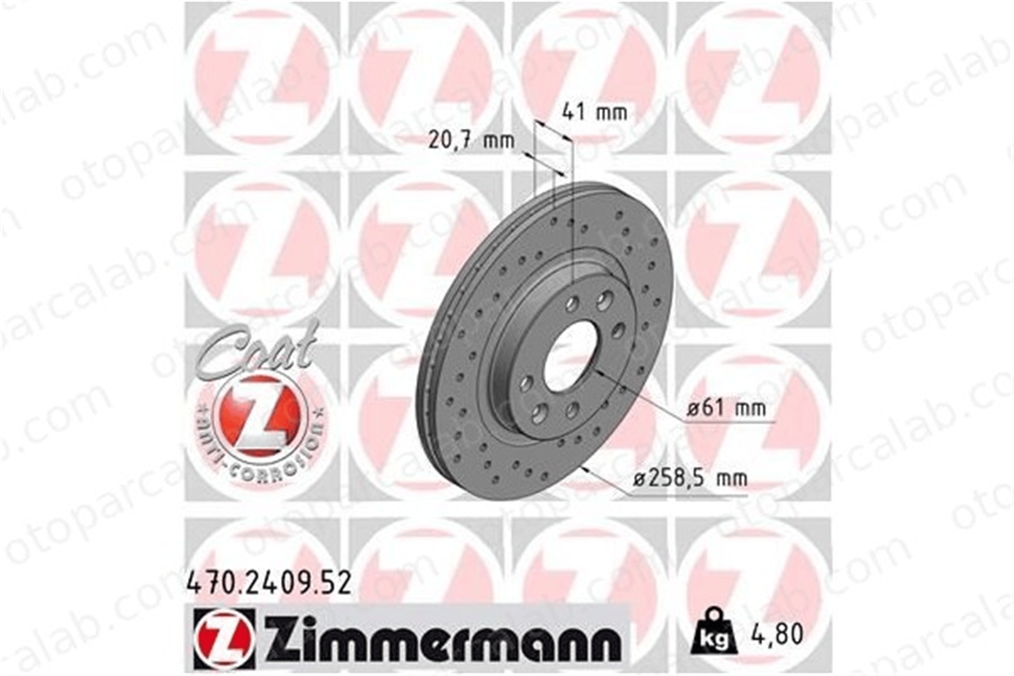ZIMMERMANN 470.2409.52 Fren Disk Ayna Ön Sağ ve Sol RENAULT CLIO II KANGOO Express 402062984R 7701206339