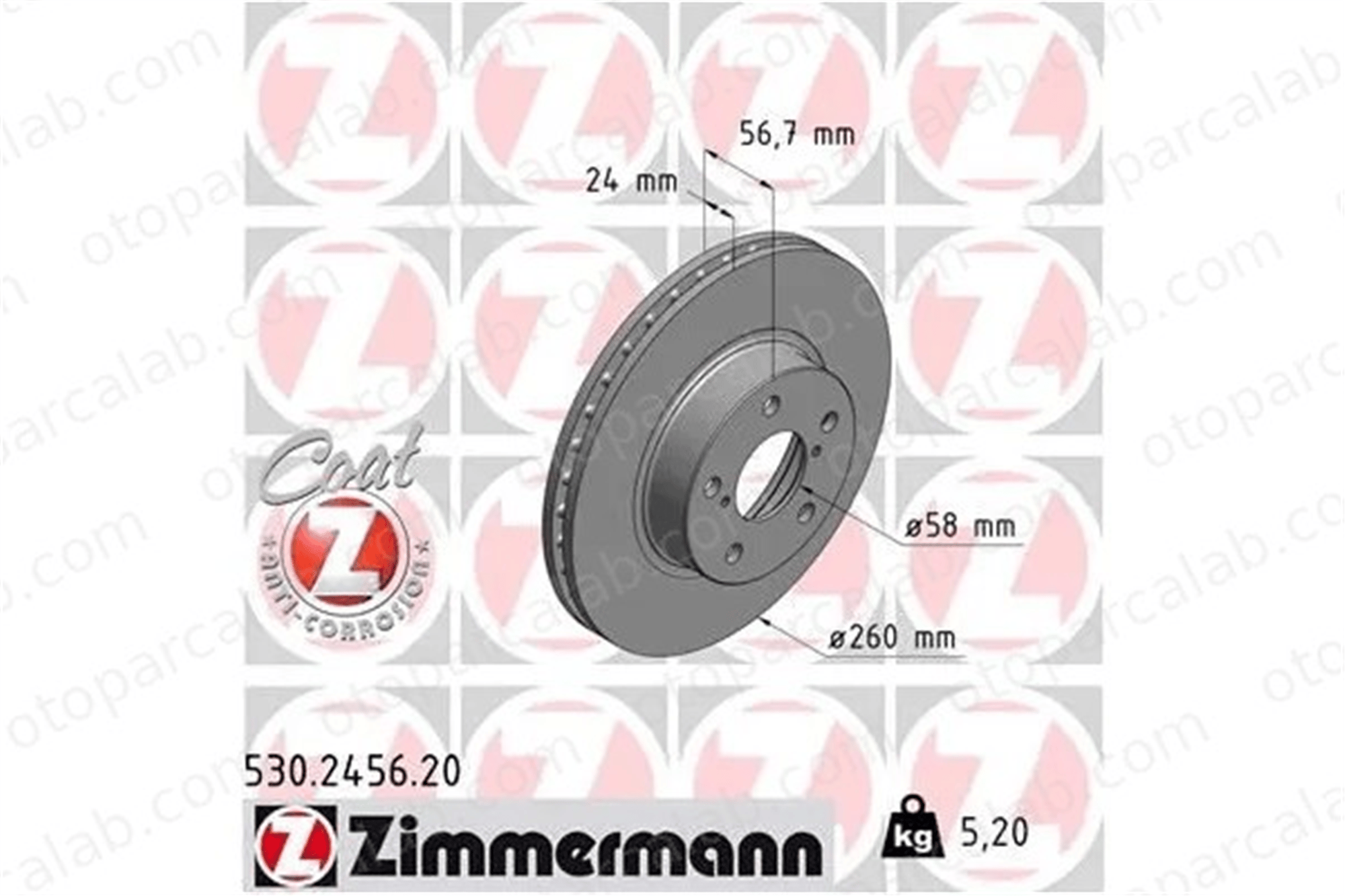 ZIMMERMANN 530.2456.20 Fren Disk Ayna Ön Sağ ve Sol SUBARU IMPREZA Station wagon IMPREZA Sedan 26300AE090 26300AE091