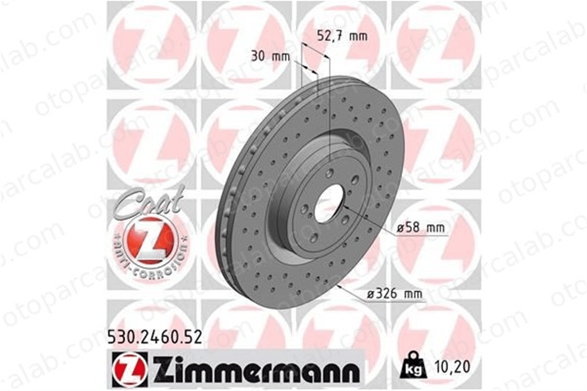 ZIMMERMANN 530.2460.52 Fren Disk Ayna Ön Sağ ve Sol SUBARU IMPREZA Sedan IMPREZA Station wagon 26300FE000