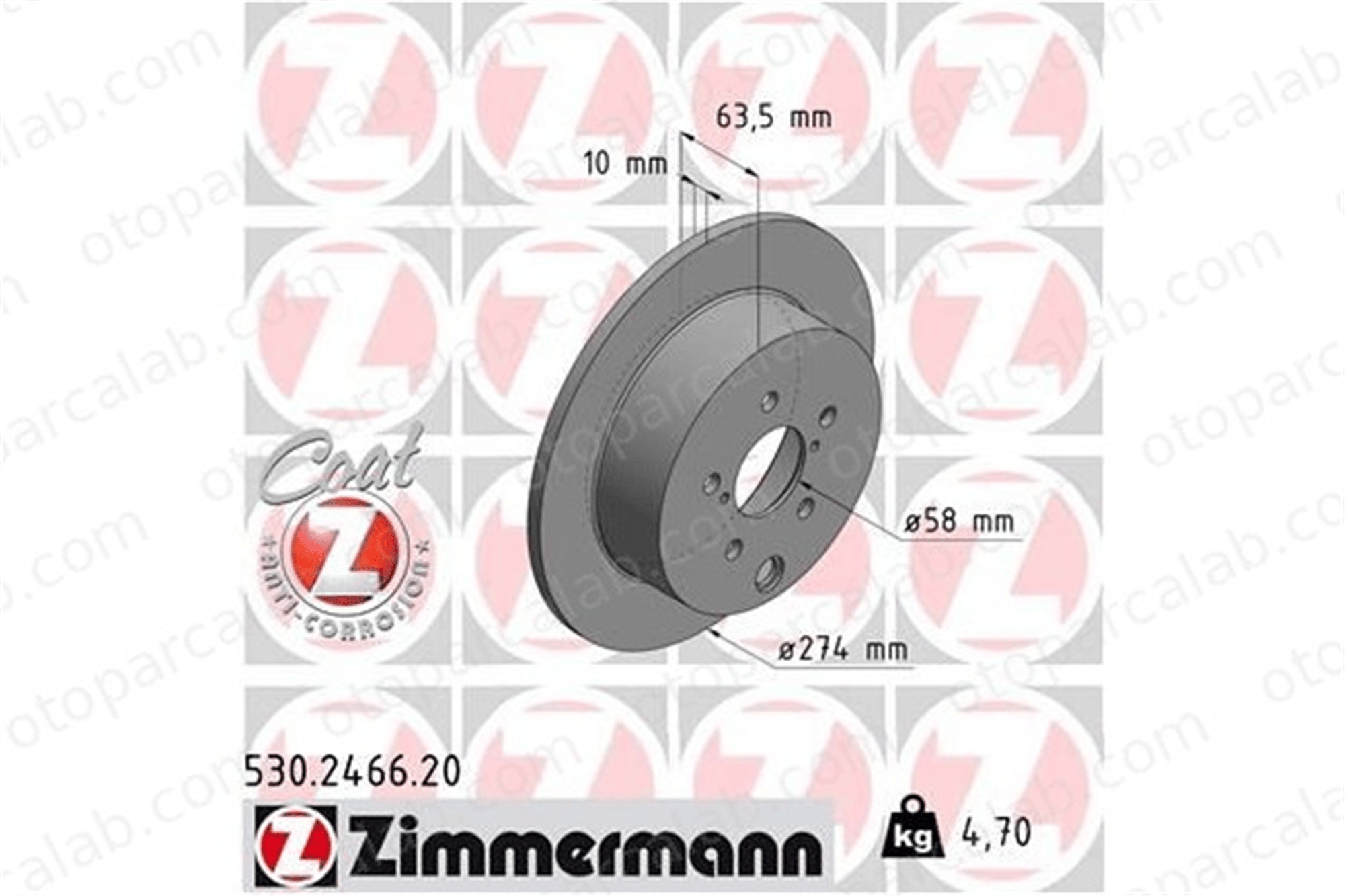 ZIMMERMANN 530.2466.20 Fren Disk Ayna Arka Sağ ve Sol SUBARU FORESTER XV 26700FJ000